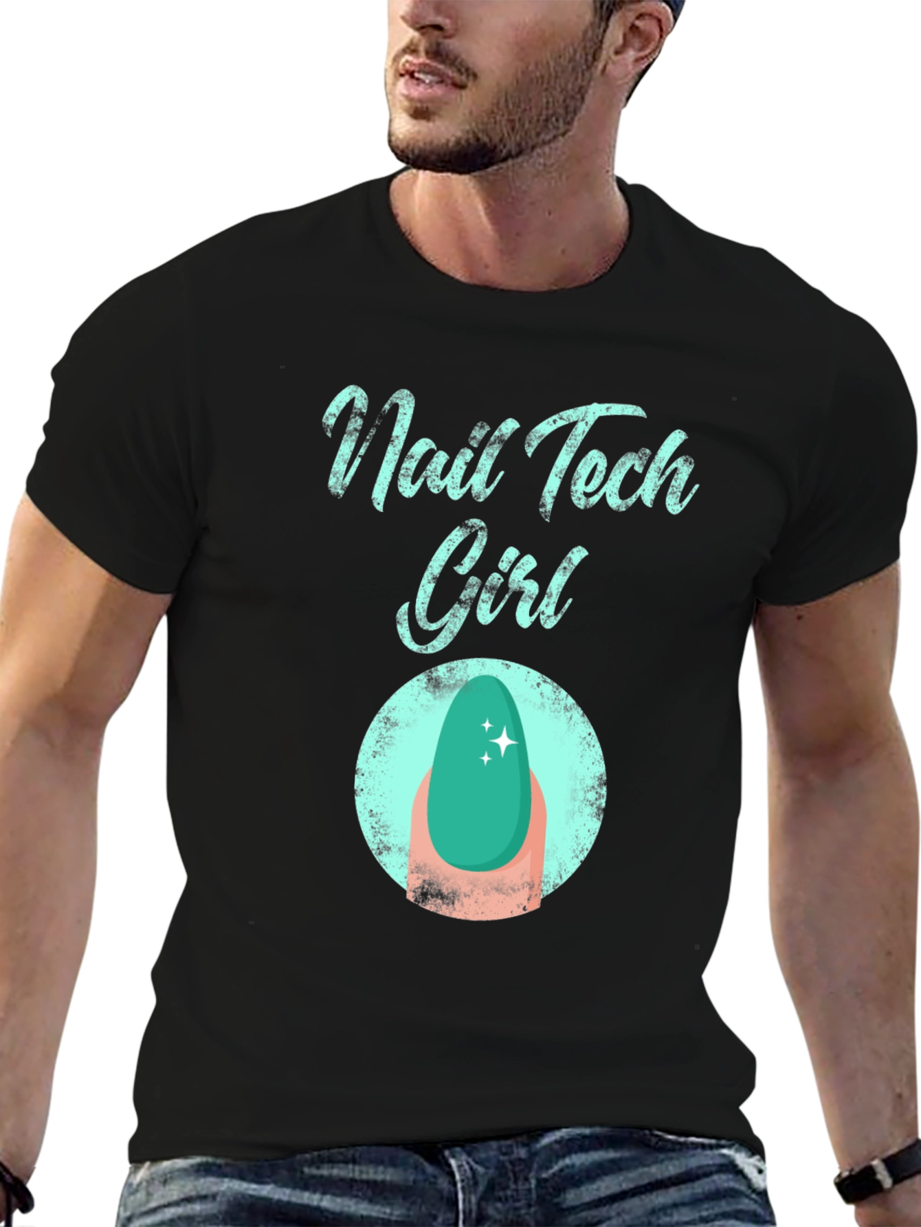 Black Nail Tech Girl T-Shirt - Fashionable Graphic Tee view 6
