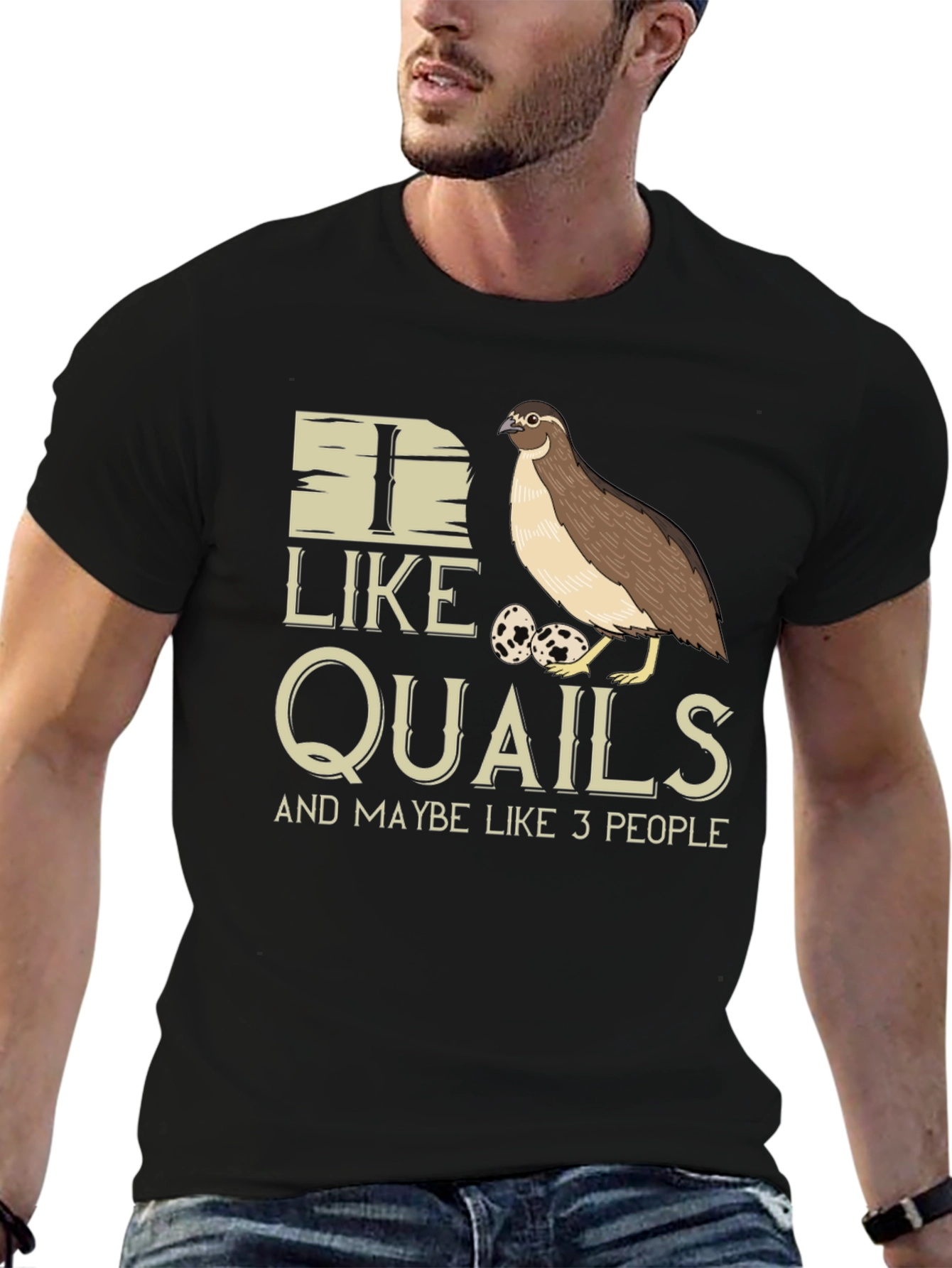 Black I Like Quails and Maybe Like 3 People T-Shirt view 6