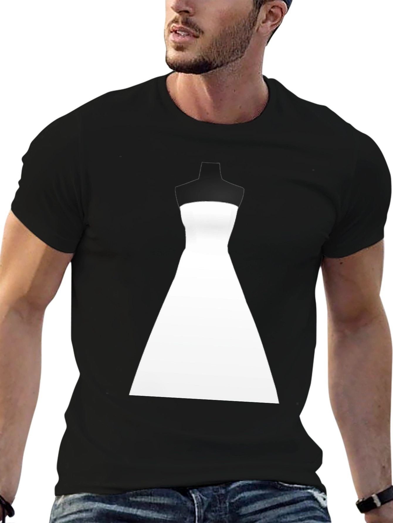 Stylish Wedding Dress Graphic Tee - Black - 6