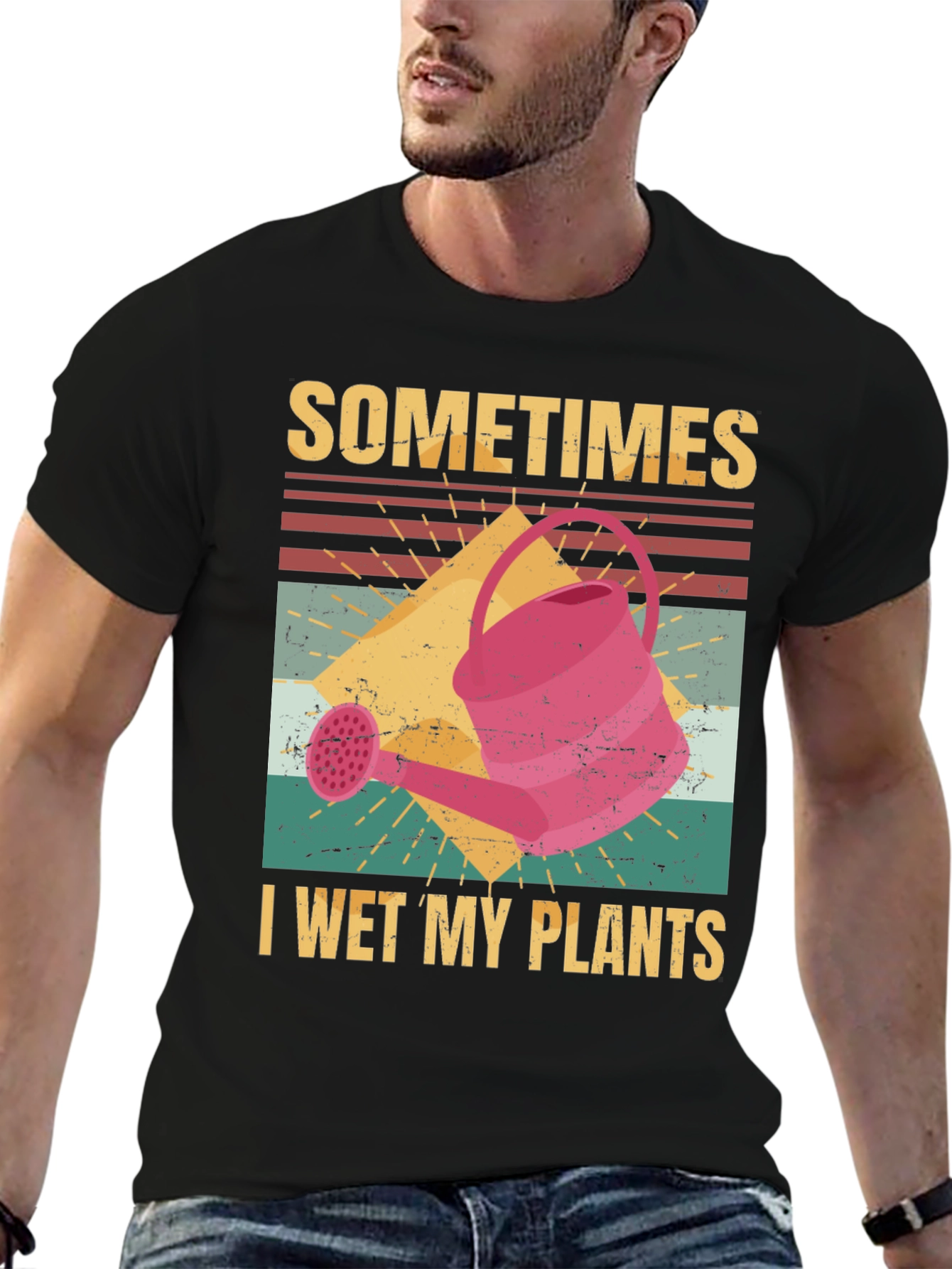 Black Funny Gardening T-Shirt - I Wet My Plants view 6