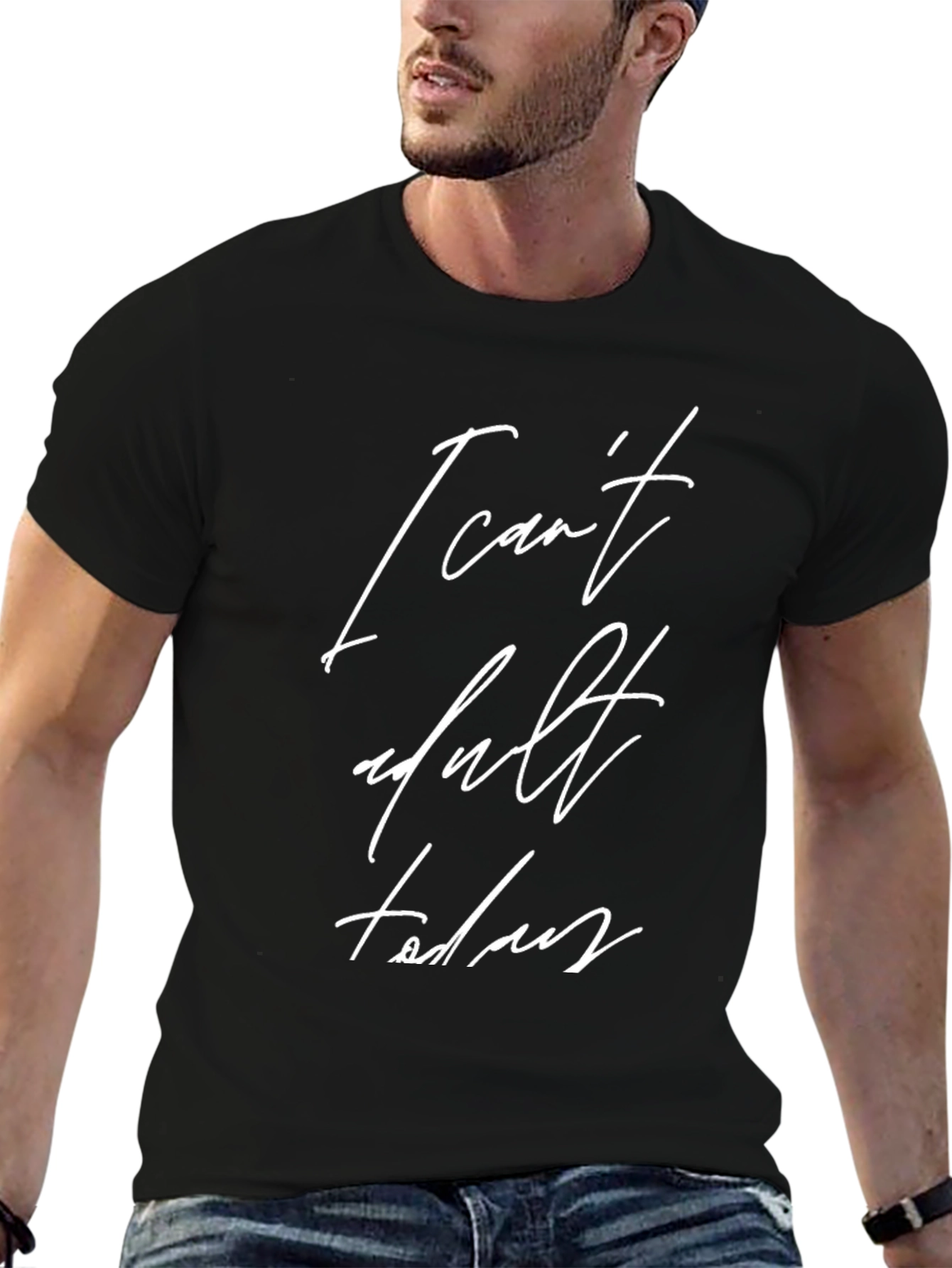 Black Funny 'I Can't Adult Today' Black Graphic Tee view 6