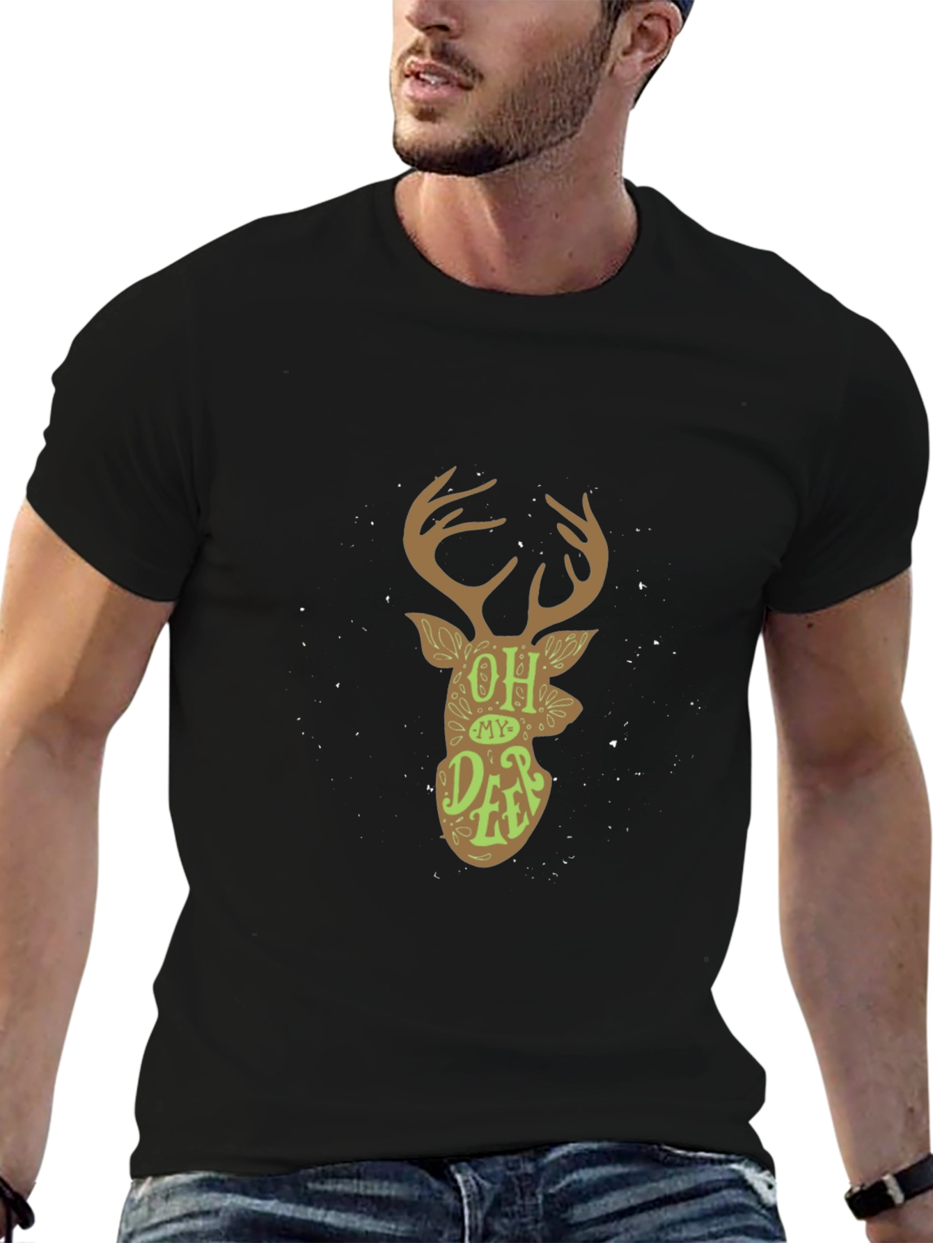 Black Oh My Deer Graphic Tee - Trendy Unisex T-Shirt view 6