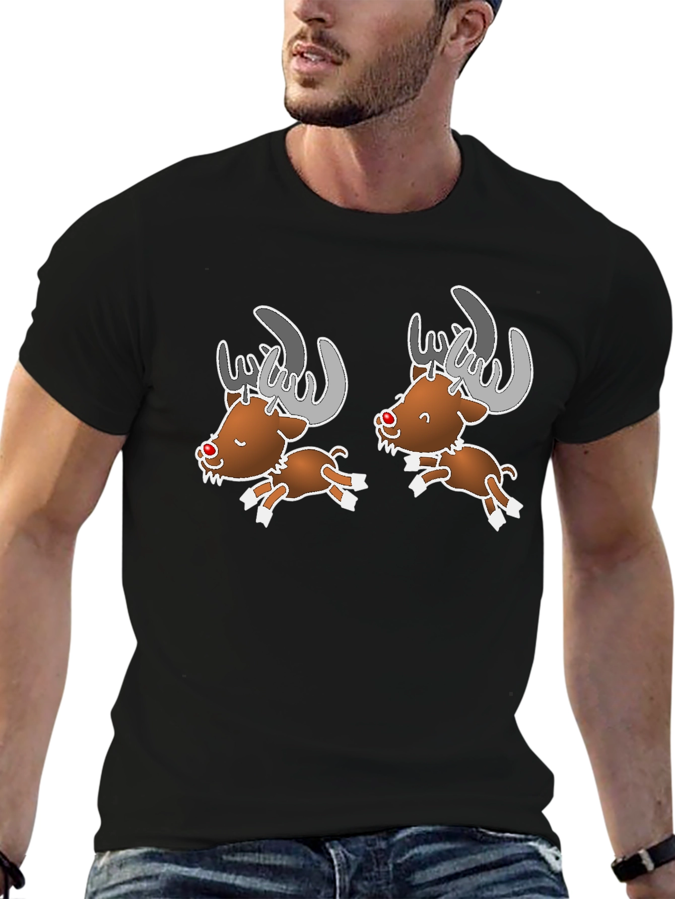 Black Cartoon Reindeer Graphic Tee view 6
