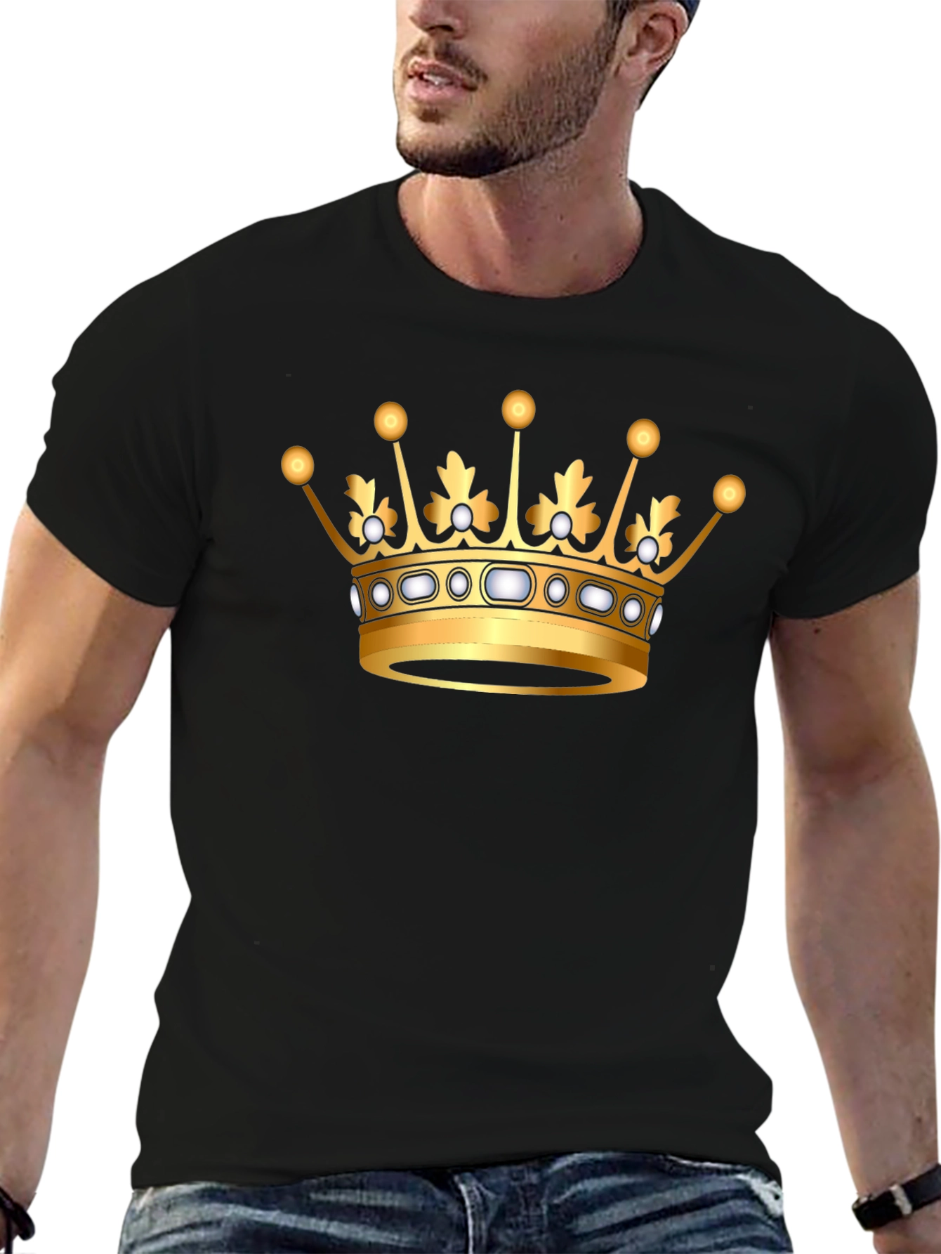 Black Golden Crown Graphic Black T-Shirt view 6