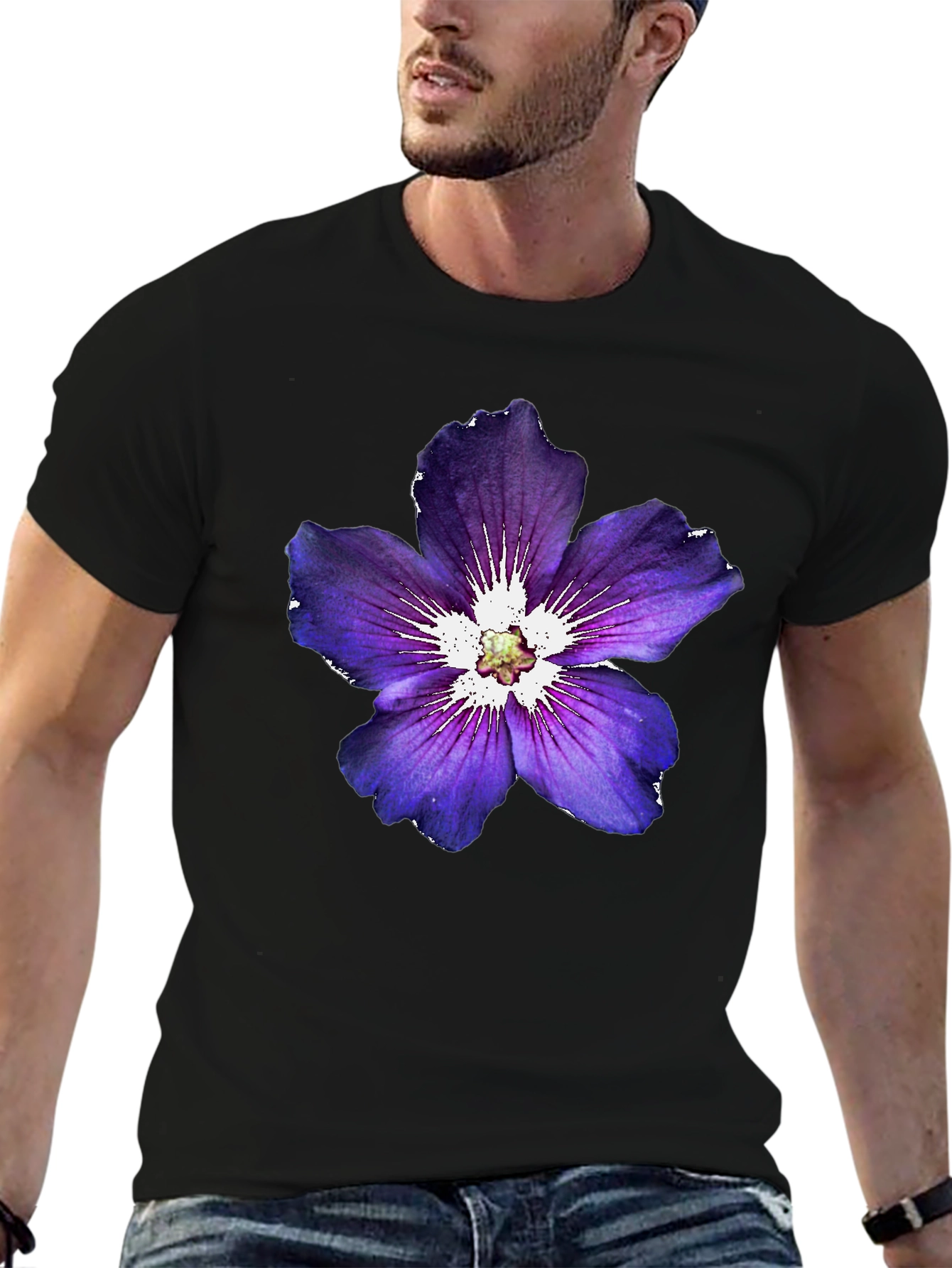 Black Floral Graphic Tee - Purple Flower Design, Casual Wear view 6