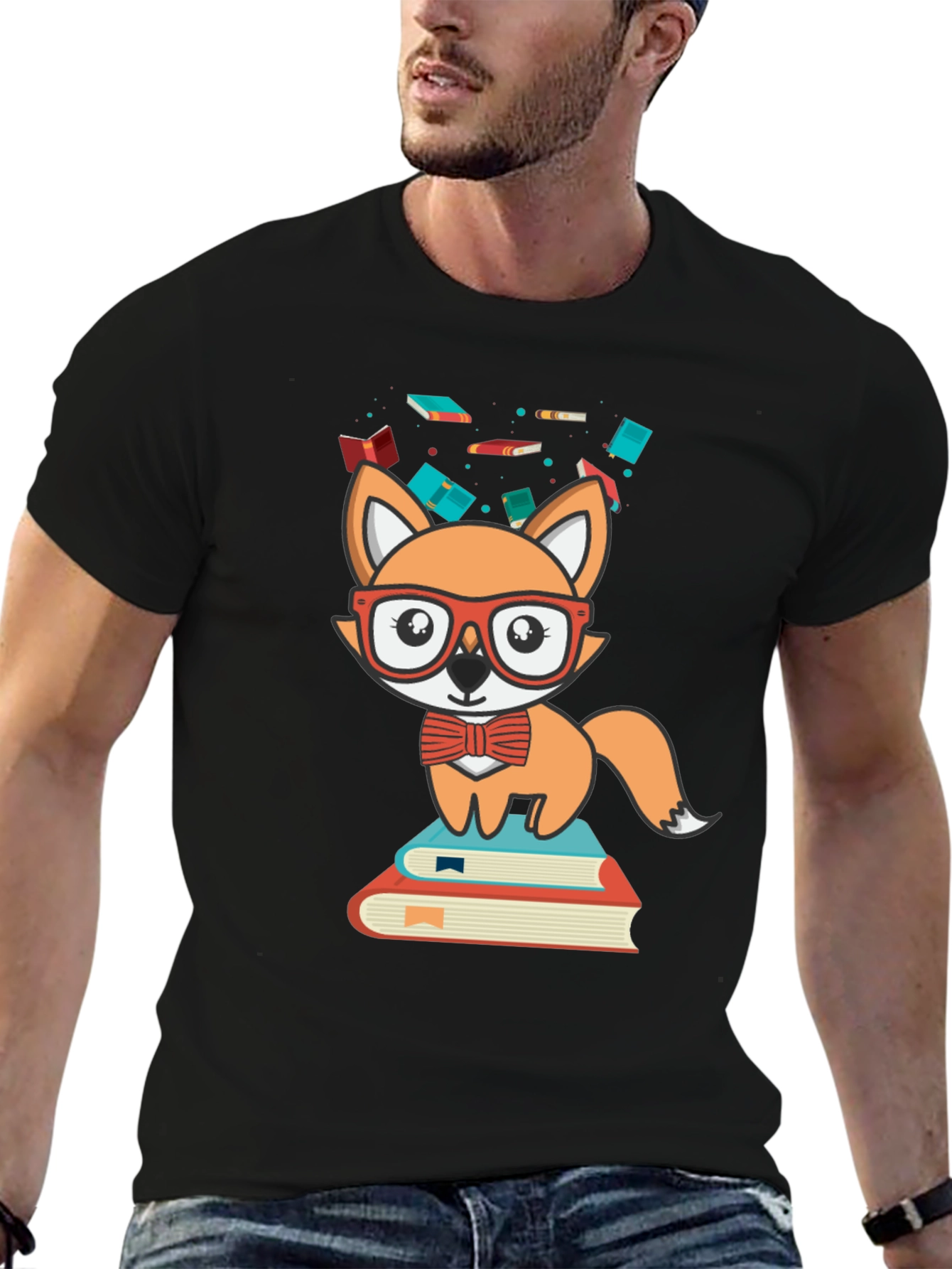 Black Fox Reader Graphic Tee - Cute Bookworm Shirt view 6