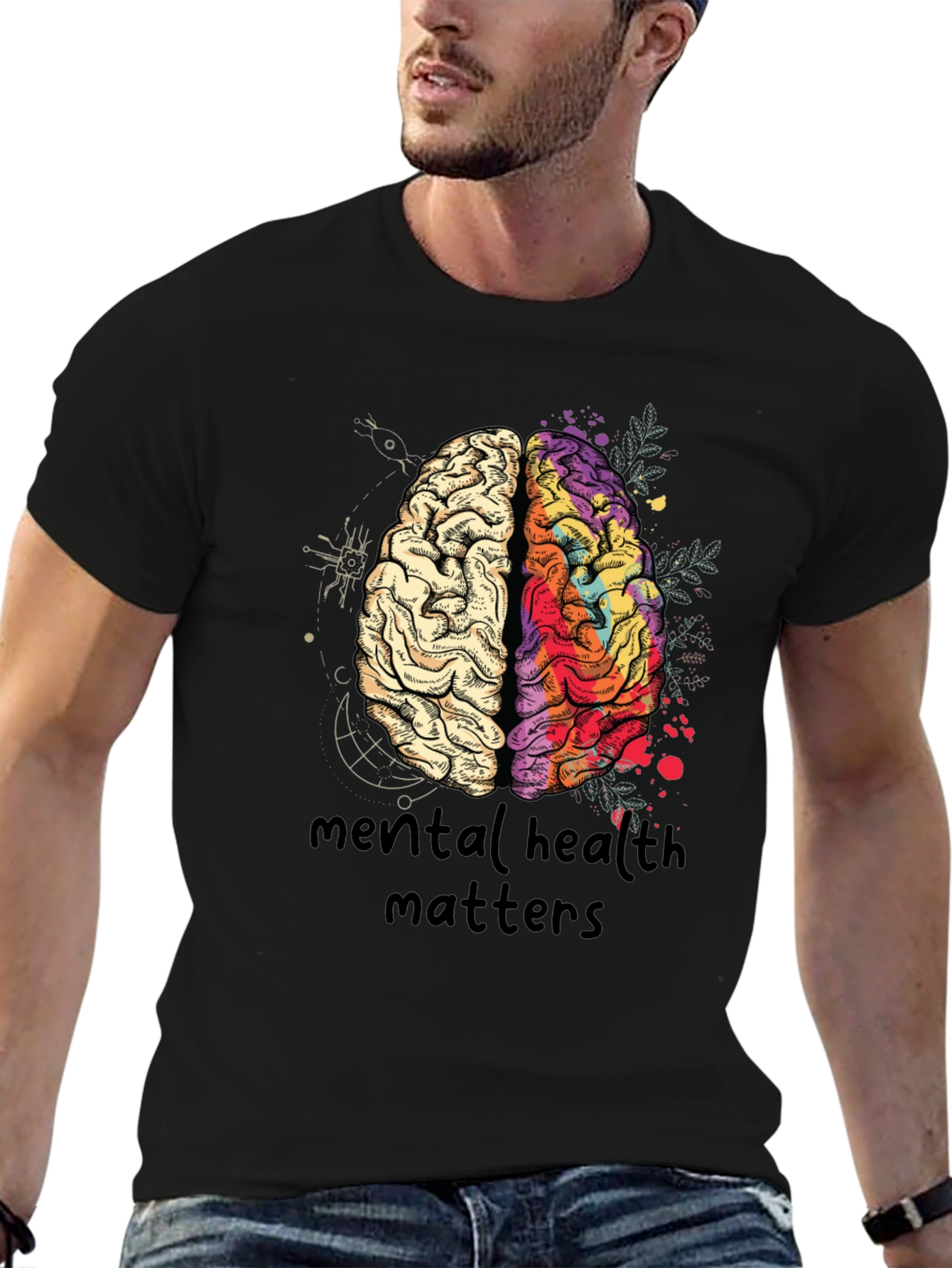 Black Mental Health Matters Brain Graphic T-Shirt view 6