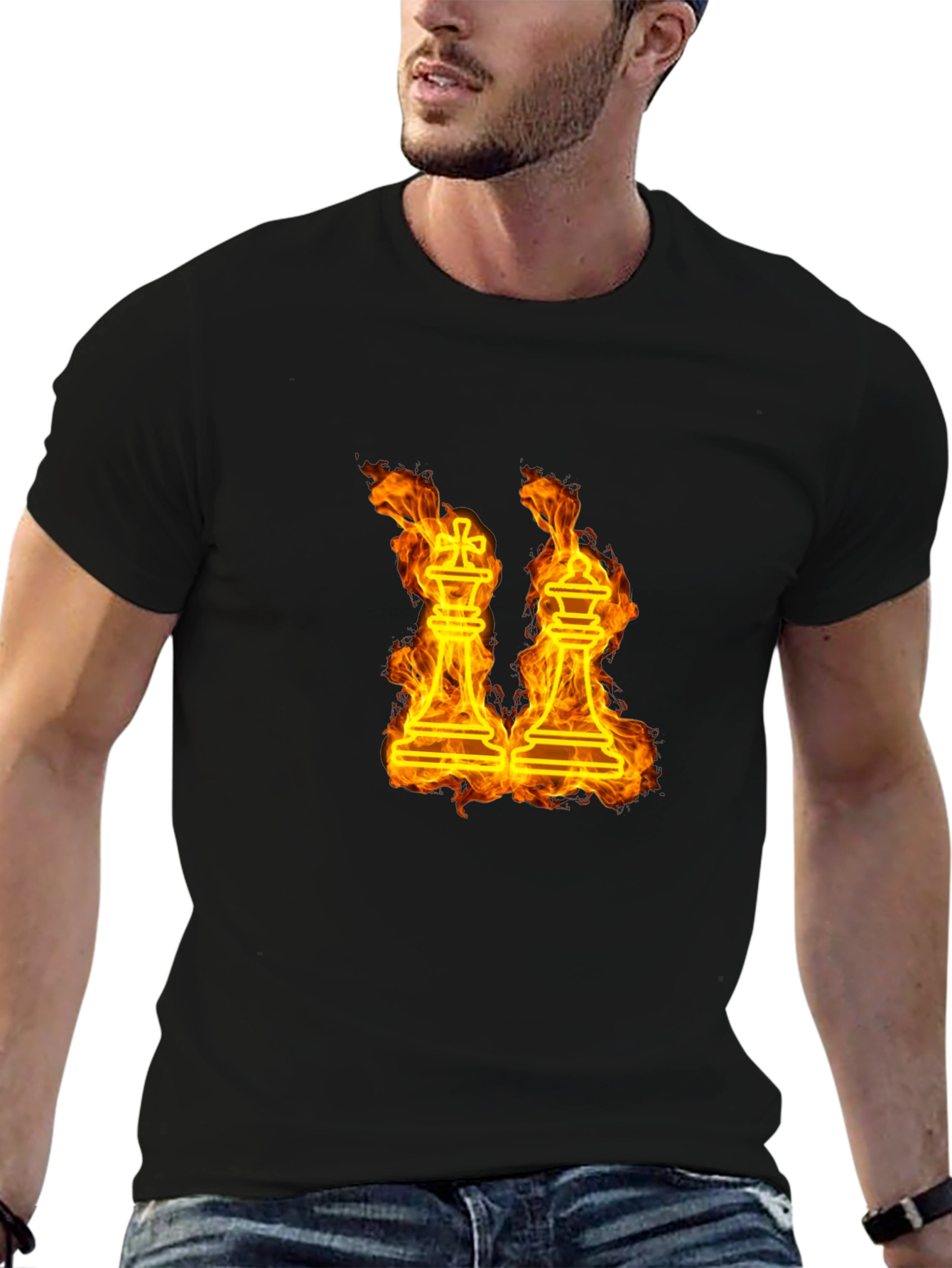 Black Fiery Chess Kings T-Shirt view 6