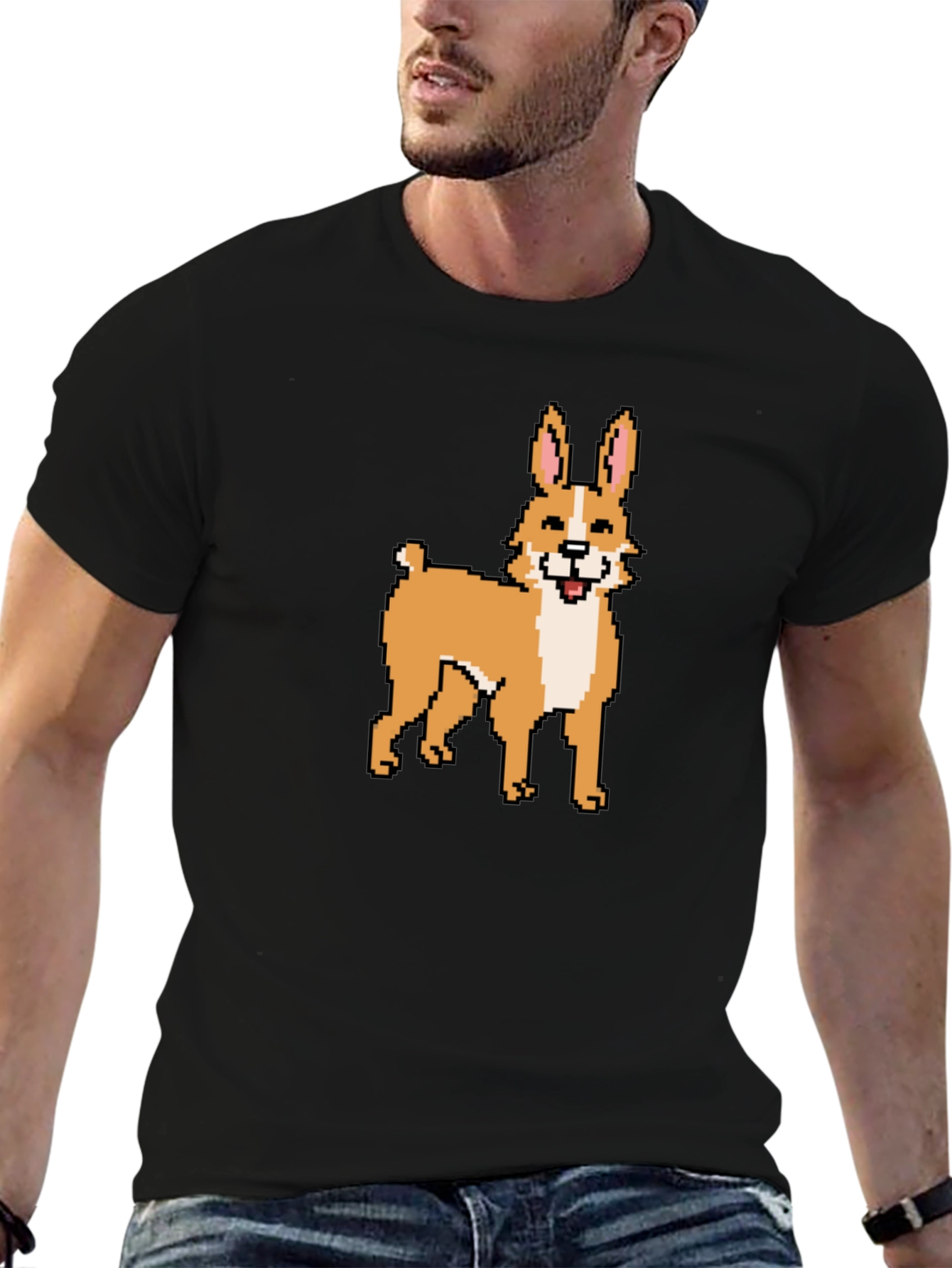 Black Pixel Art Dog T-Shirt - Unique Graphic Tee view 6