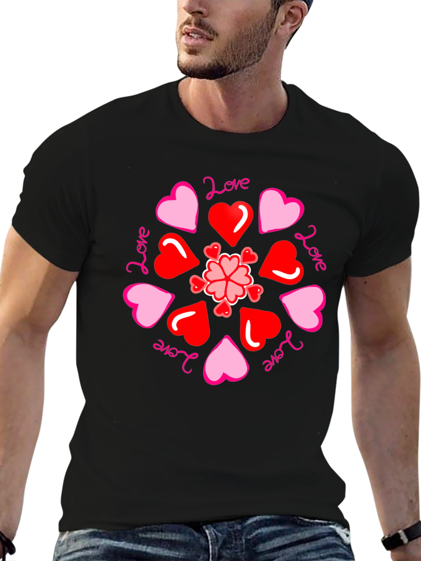 Black Love Hearts Mandala Black Tee view 6