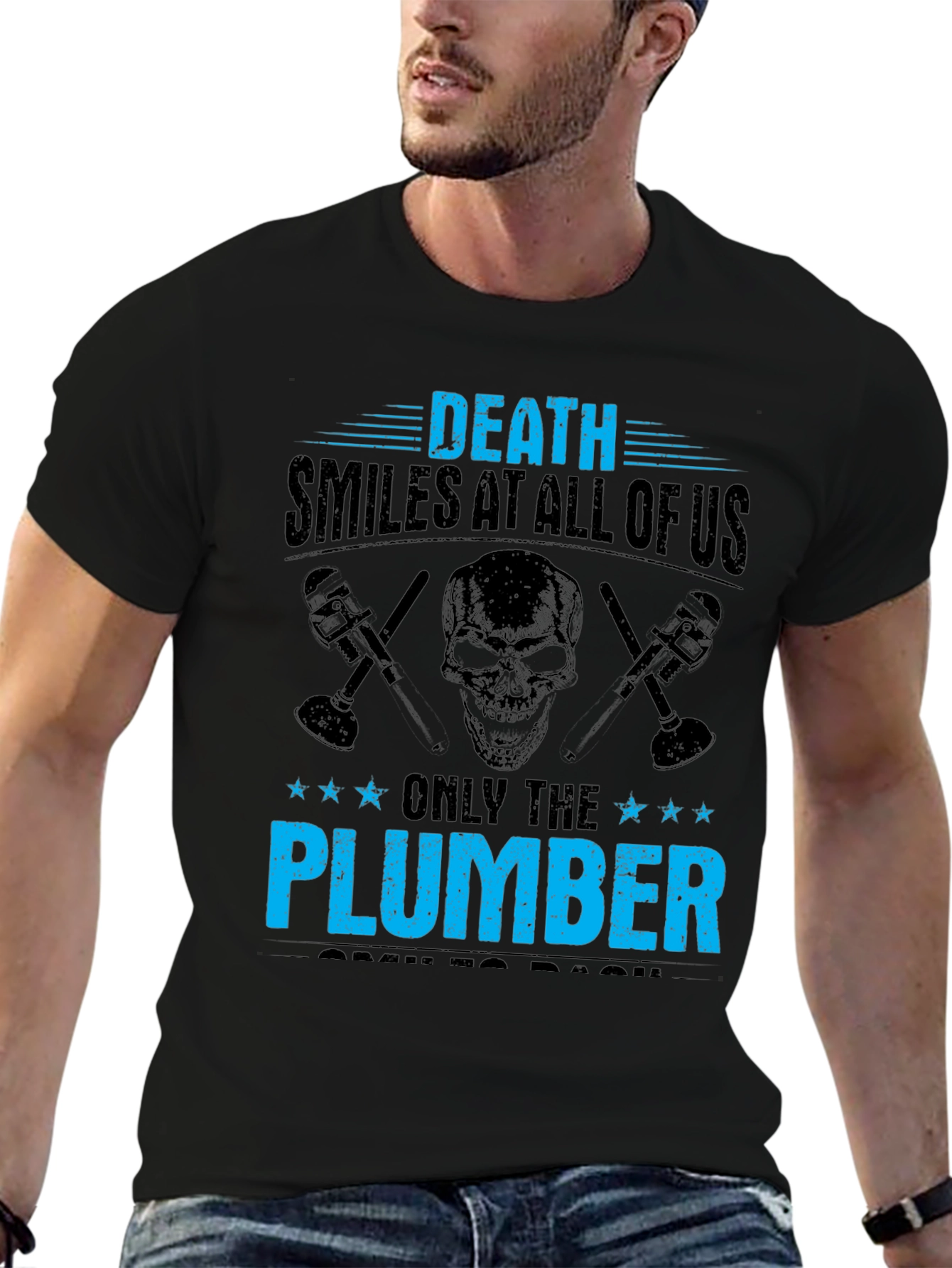 Black Death Smiles At All Of Us Plumber T-Shirt view 6