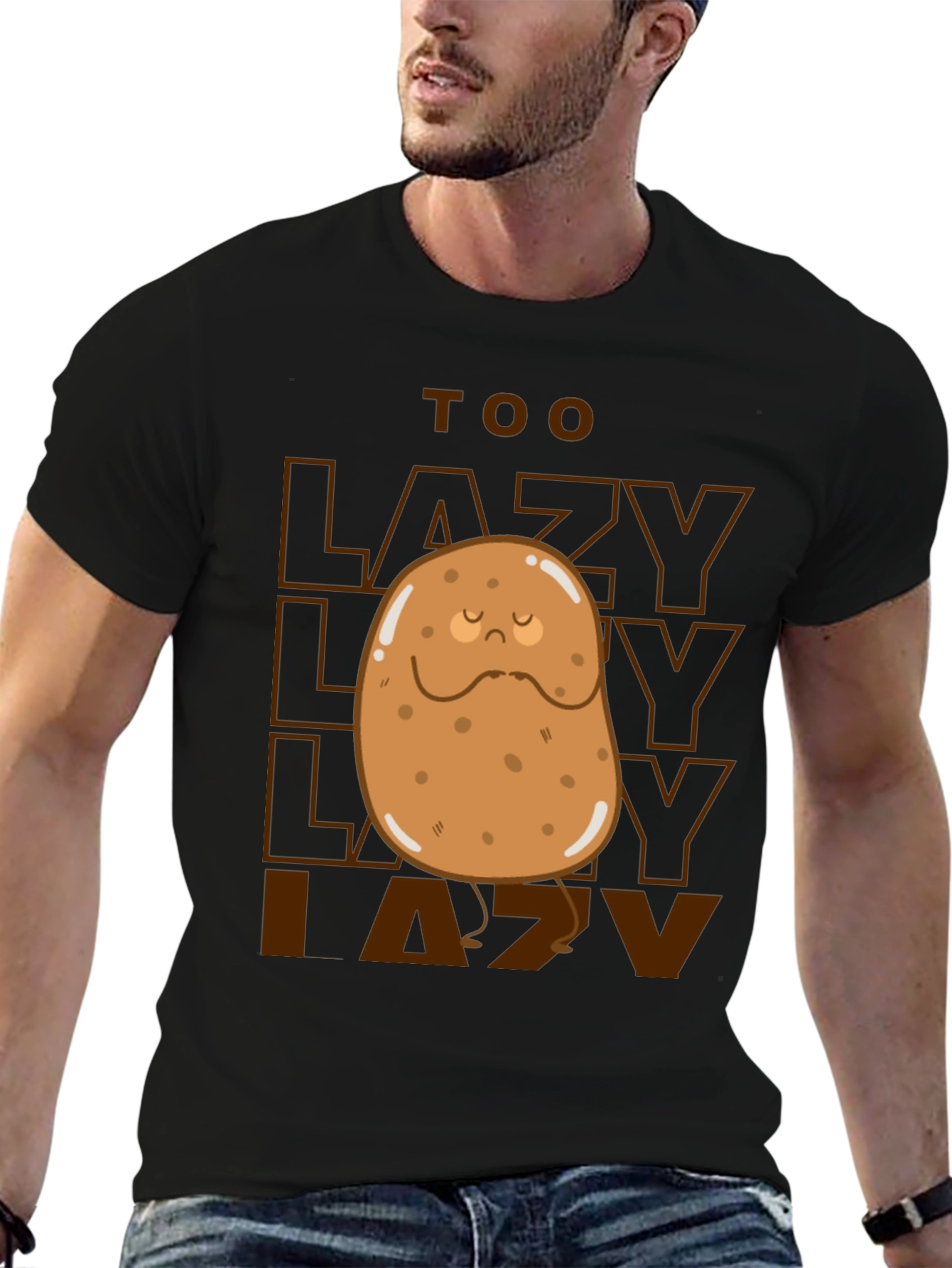 Black Too Lazy Potato Graphic Tee - Funny Unisex T-Shirt view 6