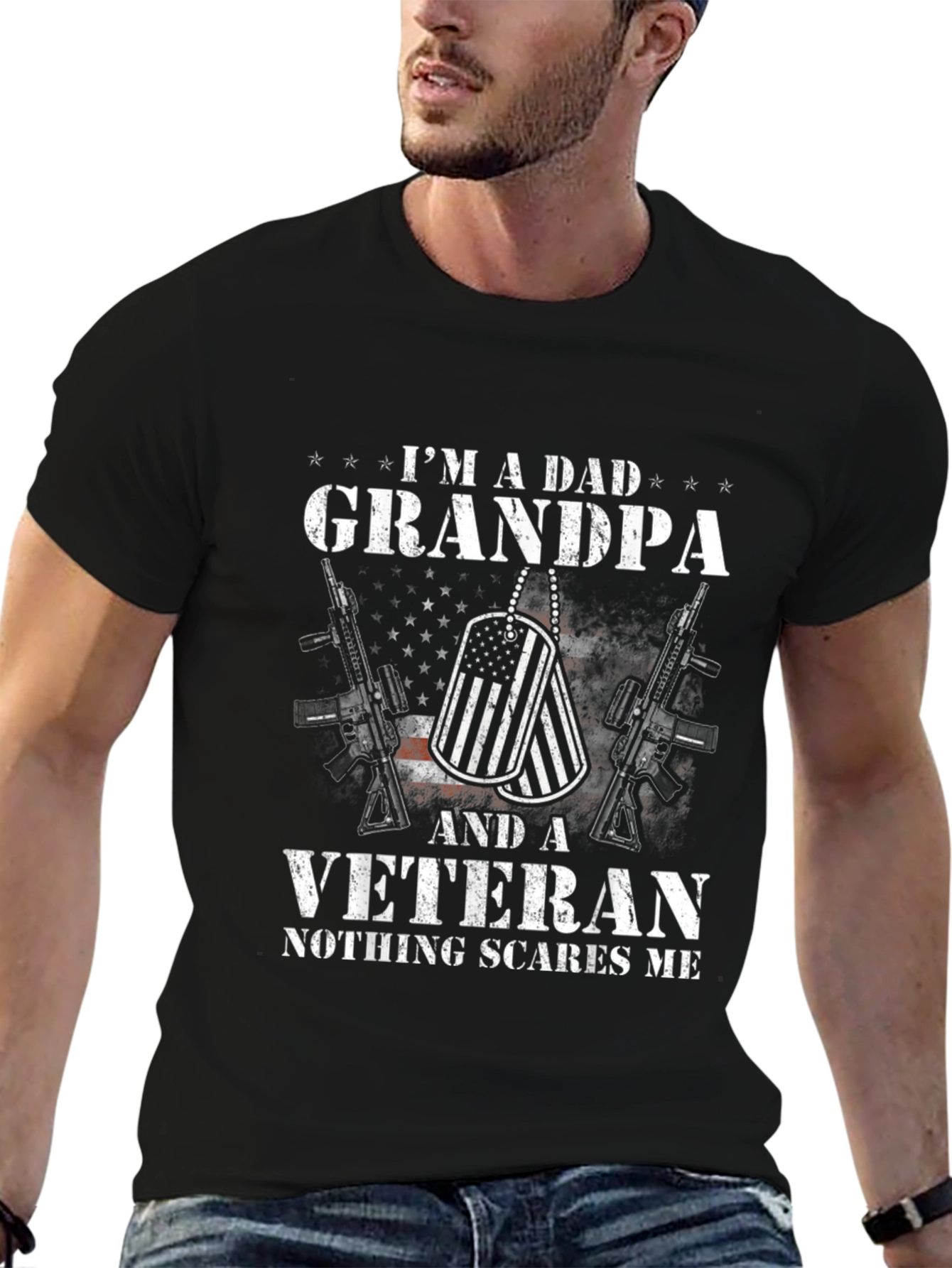 Black I'm A Dad Grandpa And A Veteran T-Shirt view 6
