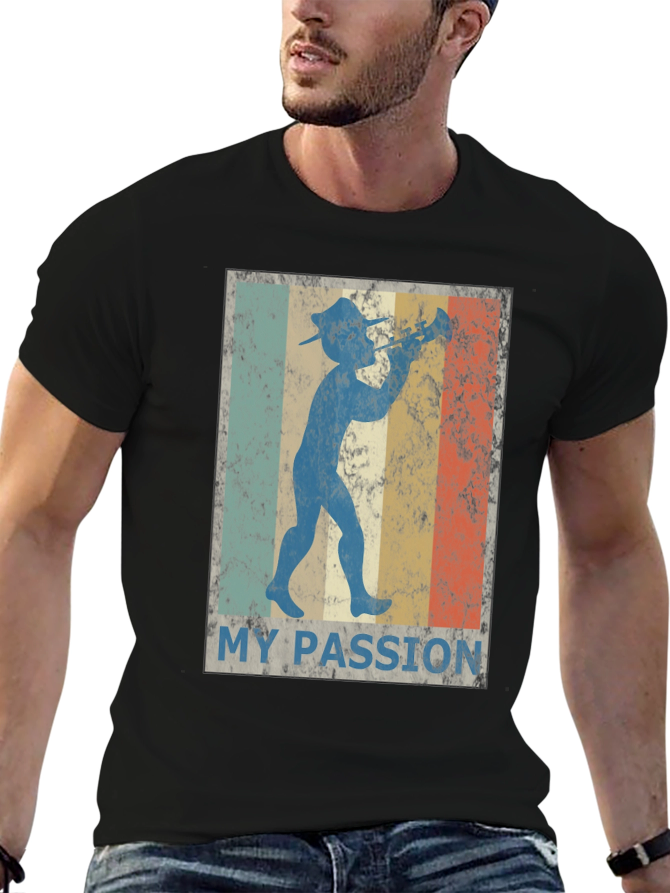 Black Retro "My Passion" Trumpet Player Graphic Tee view 6