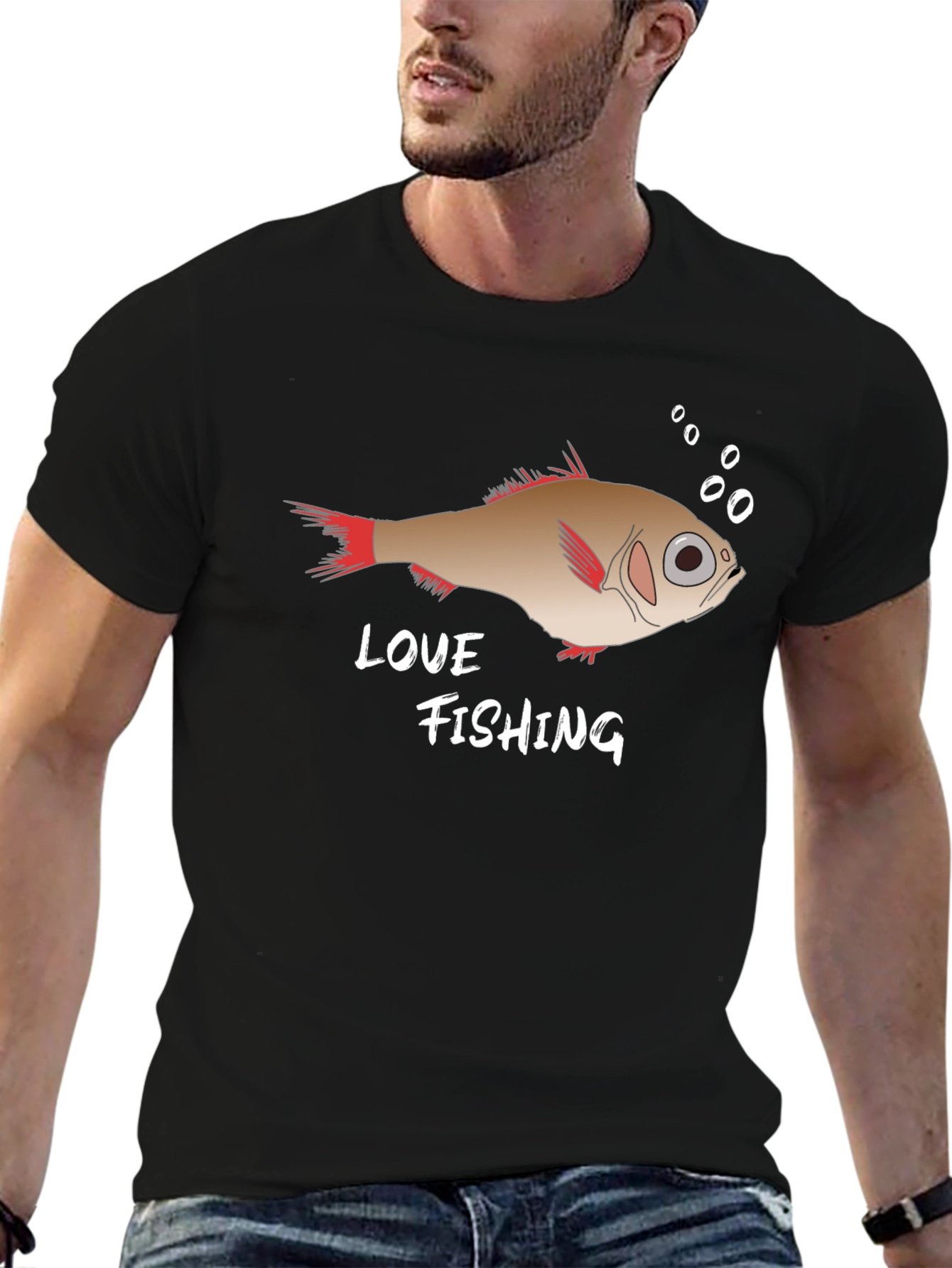 Black Love Fishing Graphic Tee - Black Cotton T-Shirt view 6