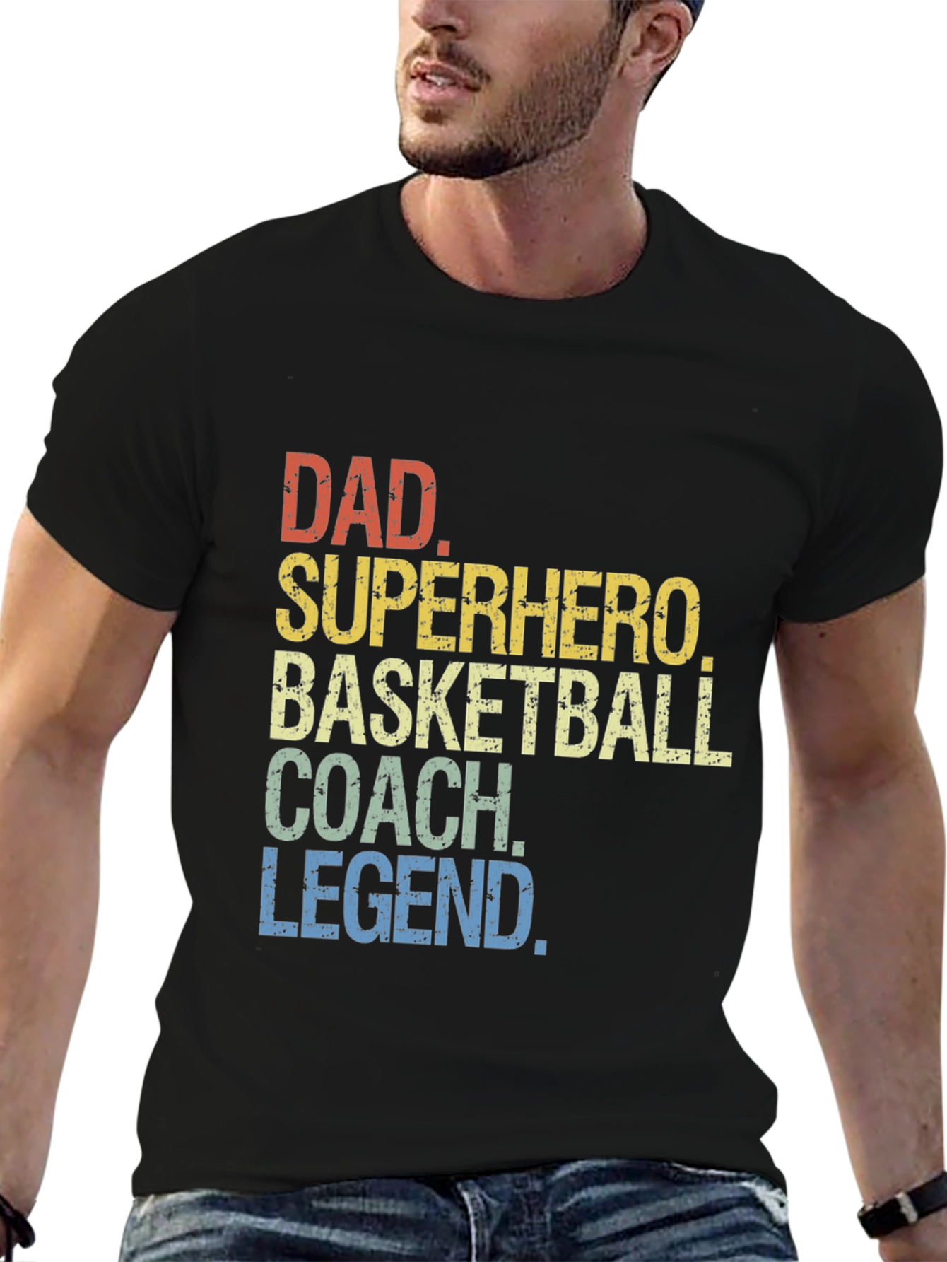 Black Dad Superhero Basketball Coach Legend T-Shirt view 6