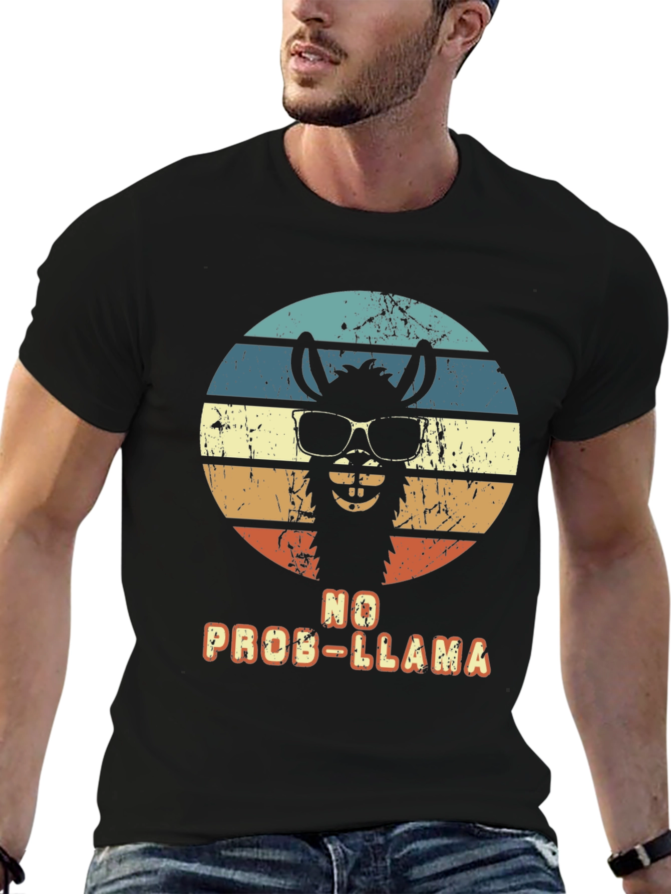 Black No Prob-Llama T-Shirt - Retro Alpaca Design view 6