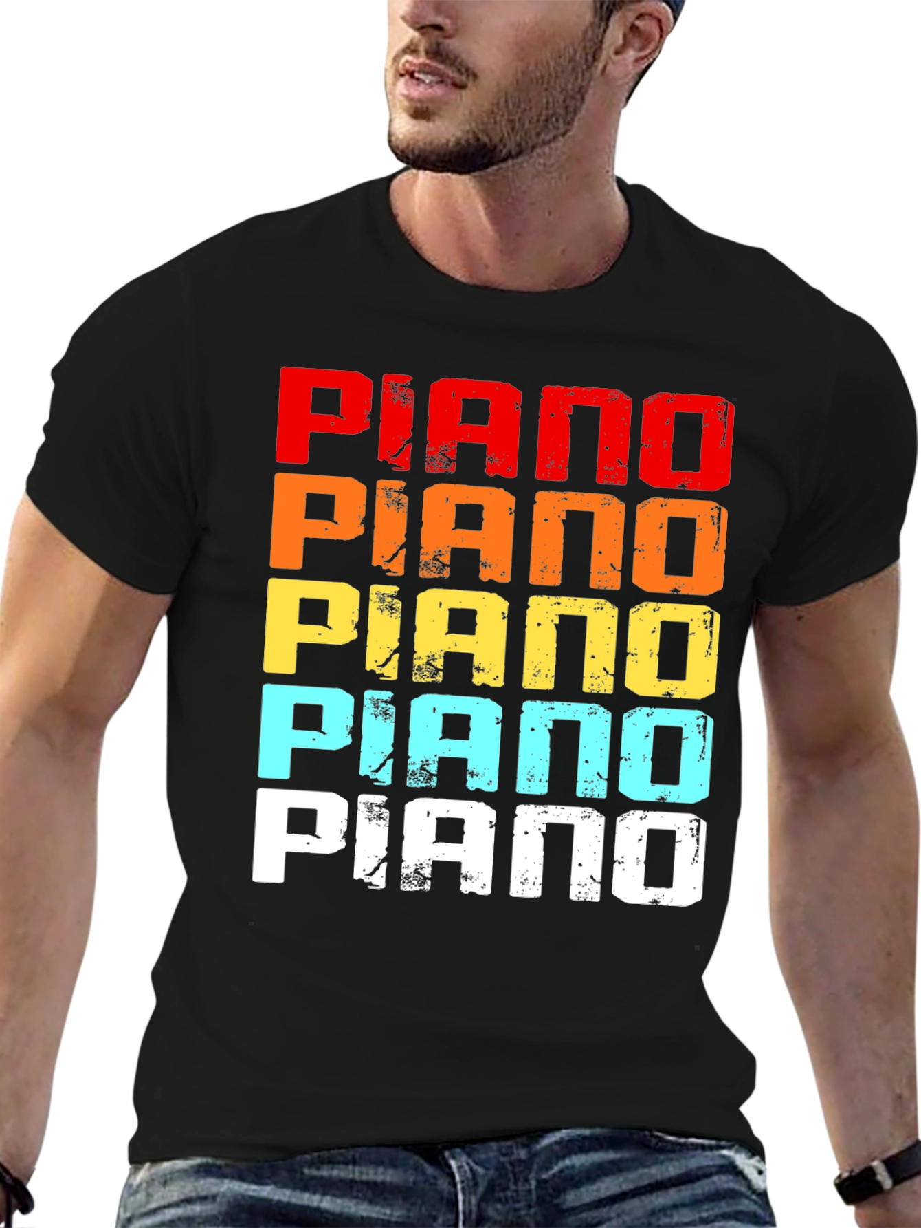 Black Retro Piano Graphic Tee - Music Lover T-Shirt view 6