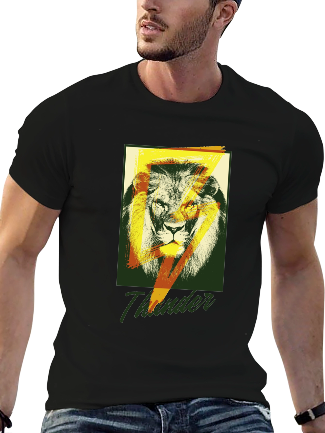 Black Lion Thunder Graphic Tee - Stylish Black T-Shirt view 6
