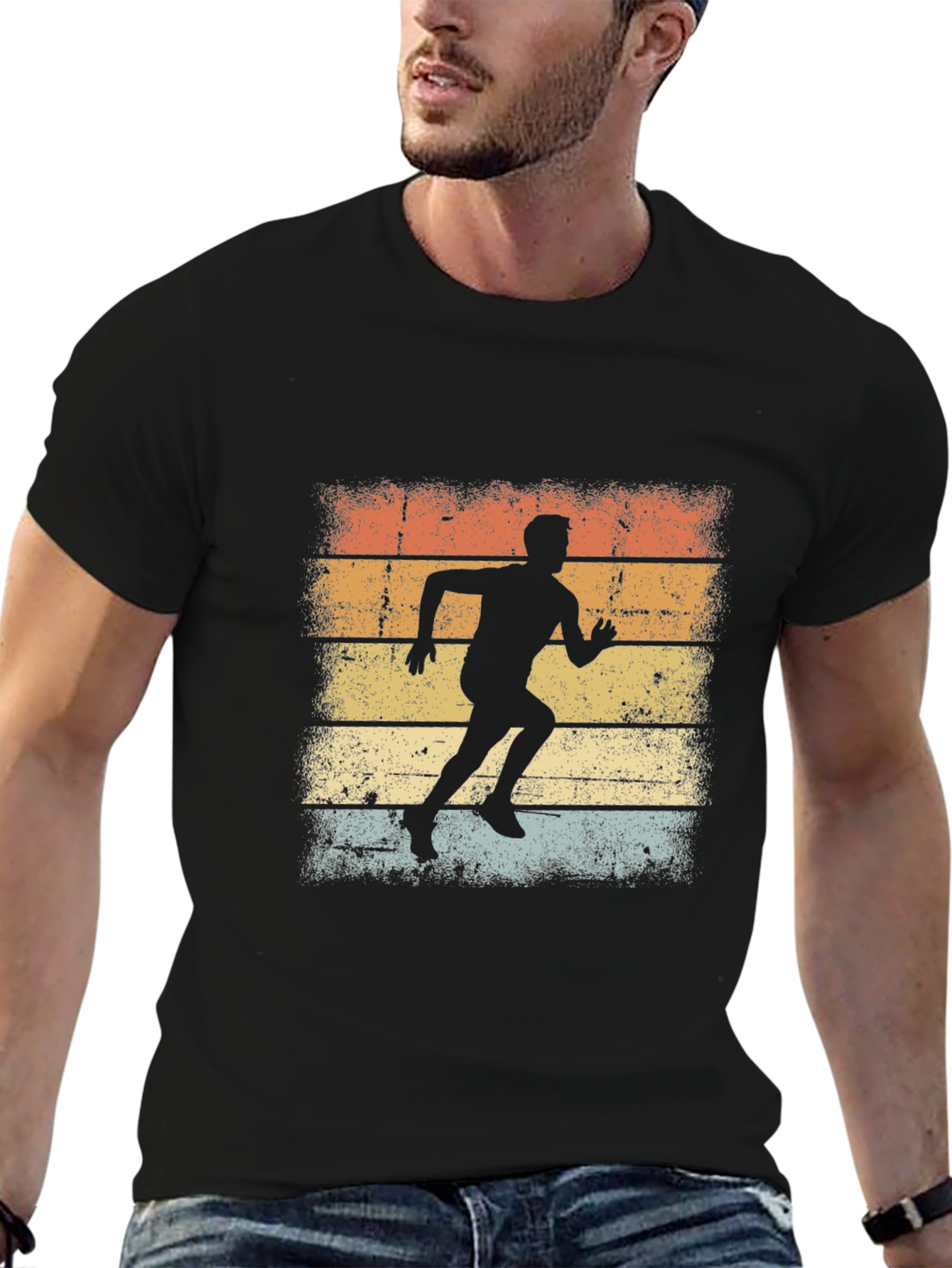 Black Retro Runner Graphic Tee - Vintage Style Black T-Shirt view 6