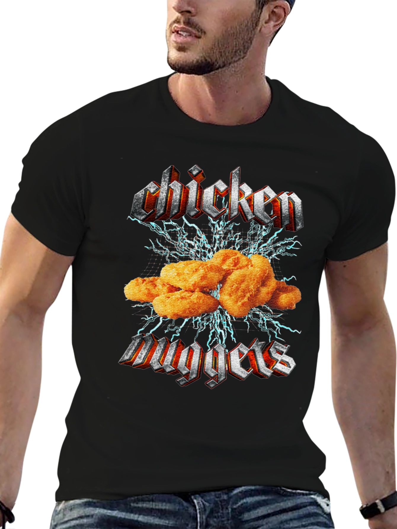 Black Chicken Nuggets Black T-Shirt - Foodie Humor view 6