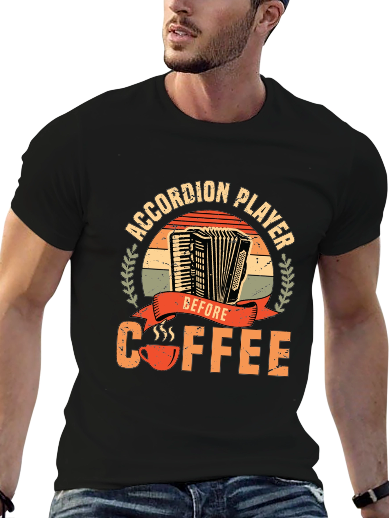 Black Accordion Player Before Coffee T-Shirt view 6