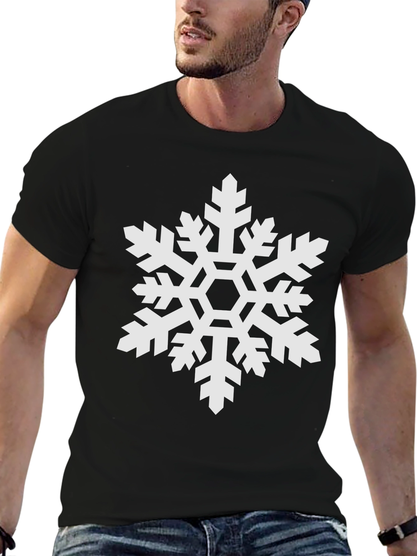Black Snowflake Graphic Tee - Black Winter Holiday Shirt view 6