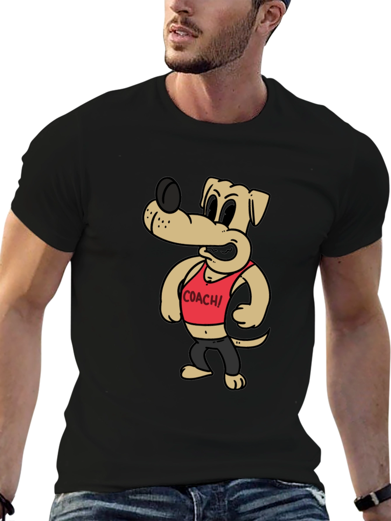 Black Cartoon Dog Coach Graphic Tee view 6
