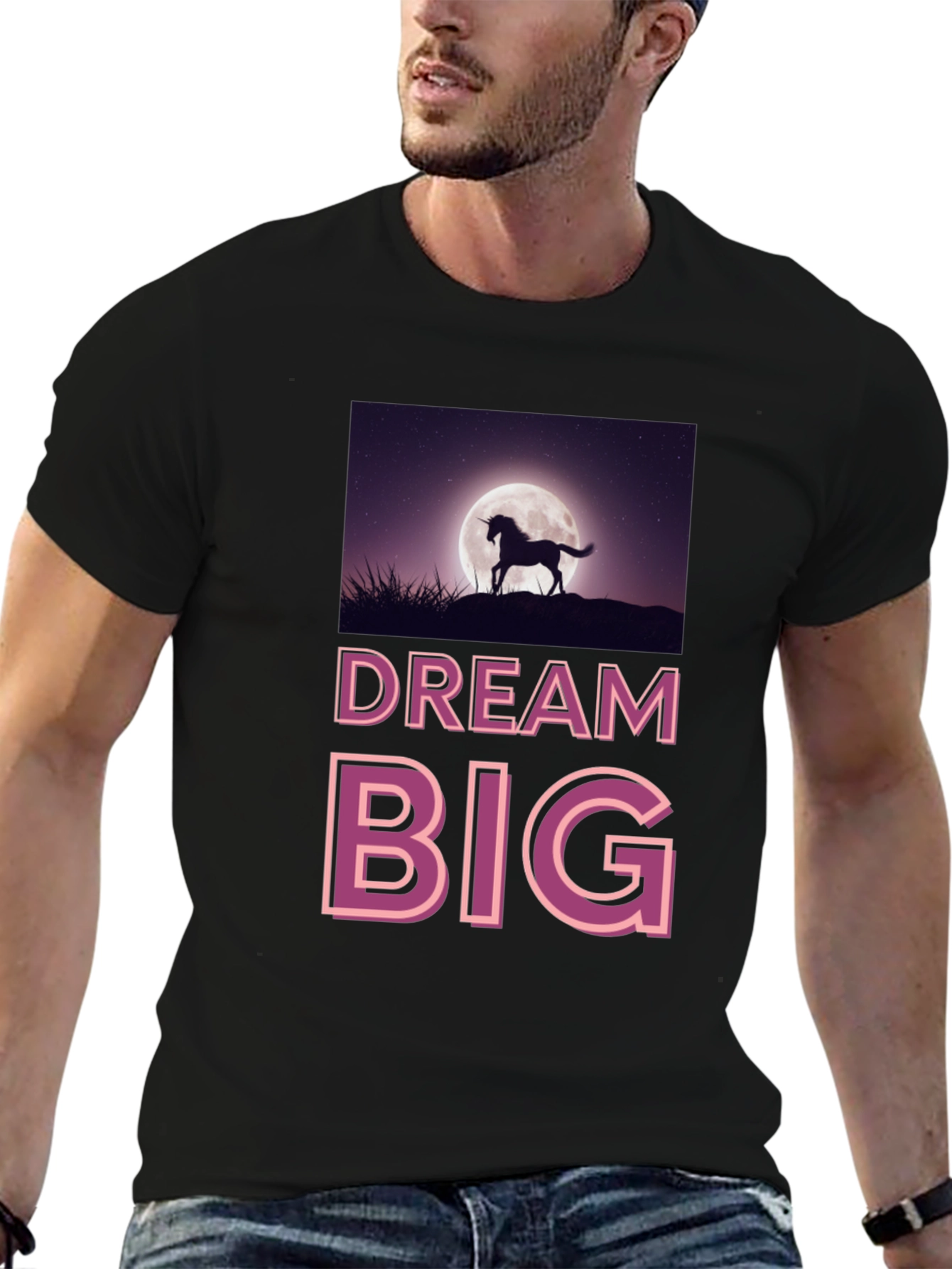 Black Dream Big Graphic Tee - Black Cotton Shirt view 6