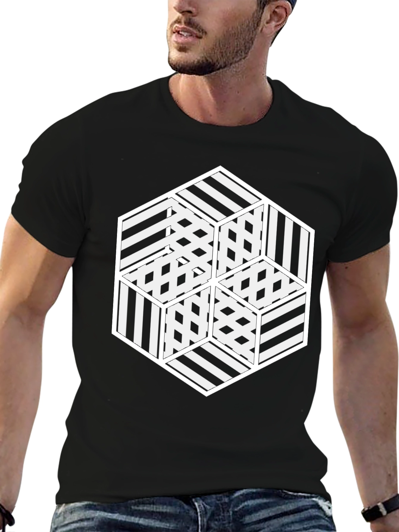 Black Optical Illusion Hexagon Graphic Tee view 6