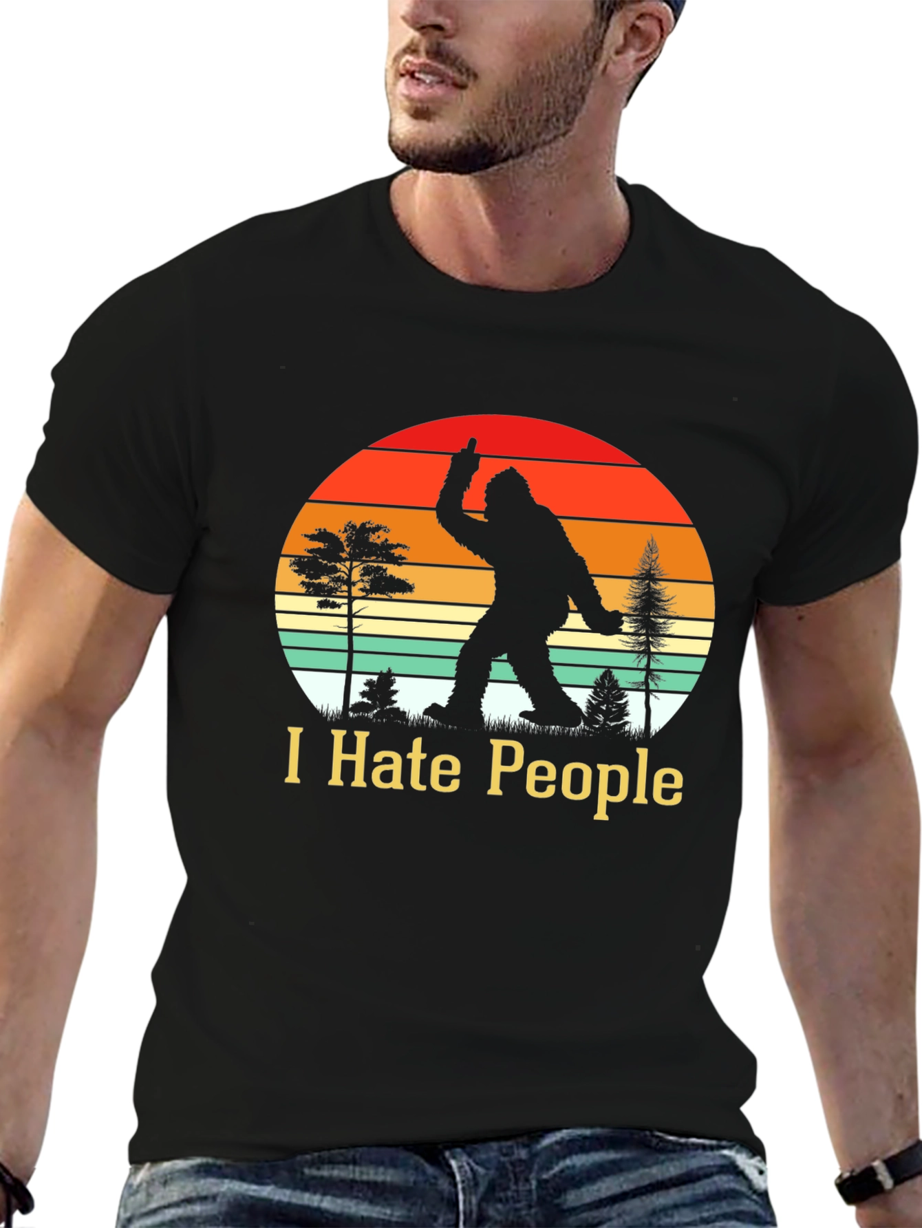 Black I Hate People Bigfoot T-Shirt Funny Sasquatch Tee view 6
