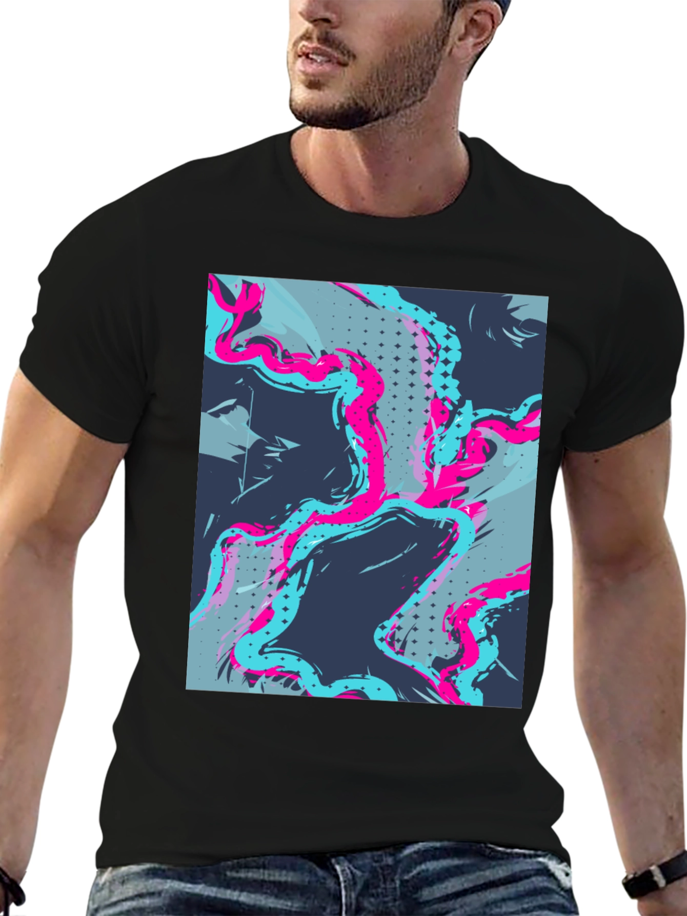 Black Abstract Graphic Print Men's Black Tee view 6