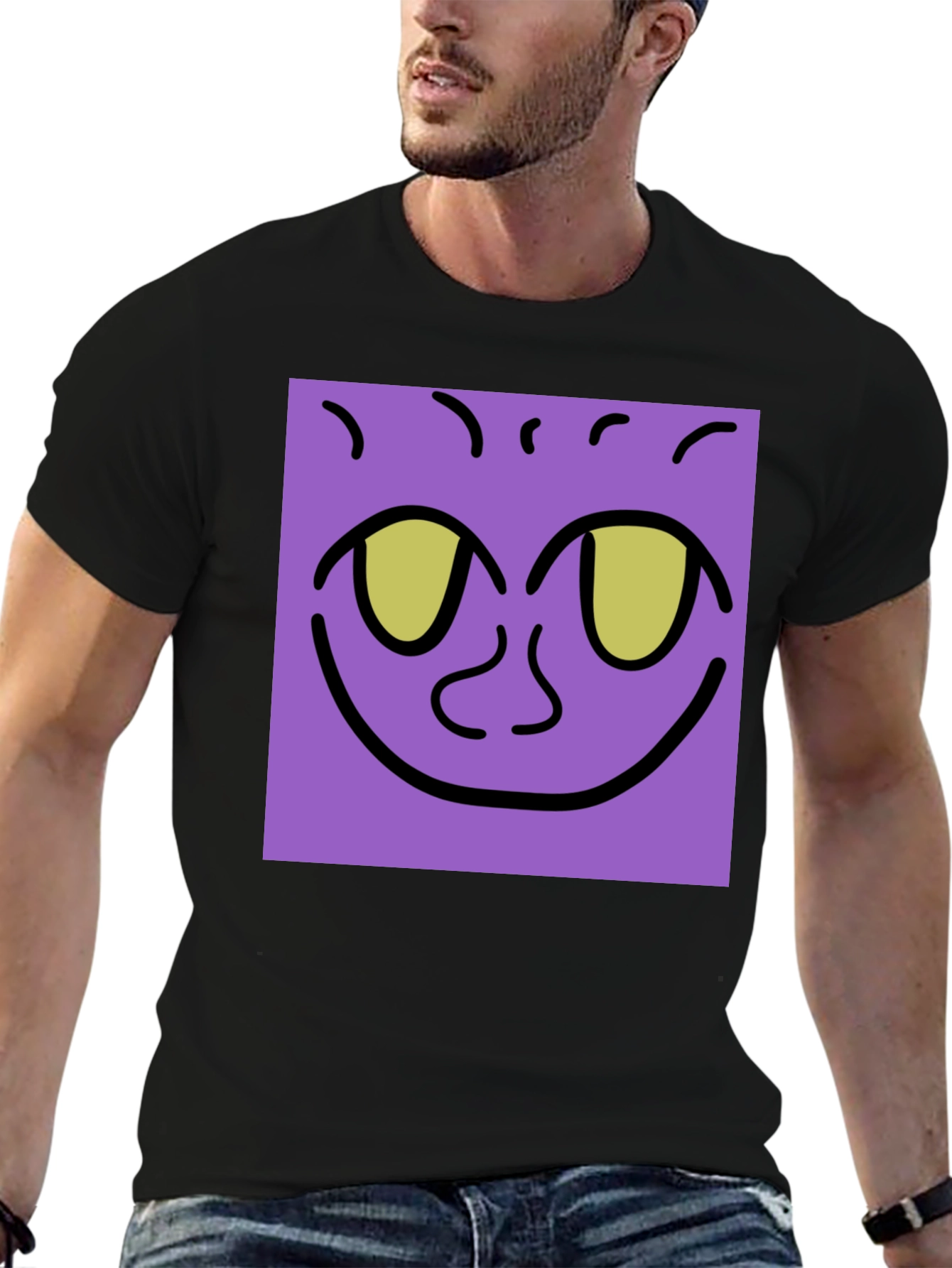 Black Purple Face Graphic Tee - Black Cotton Shirt view 6