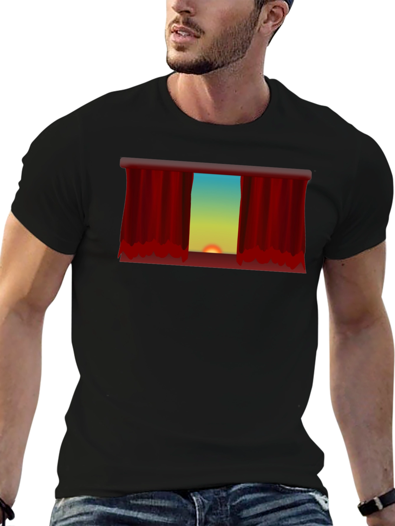 Black Sunset Theater Curtain Graphic Tee - Unisex view 6