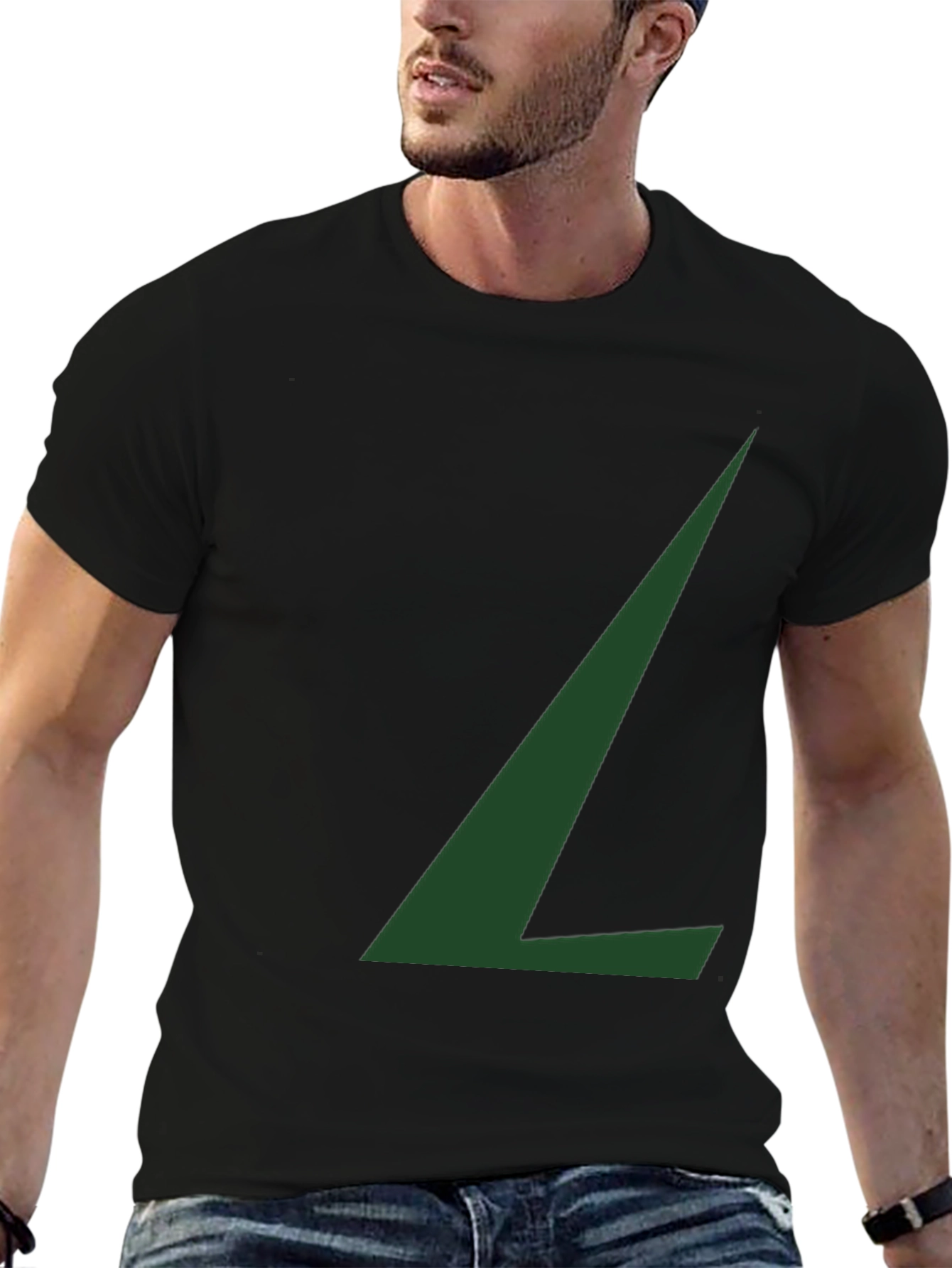 Black Minimalist Green L Graphic Black T-Shirt view 6