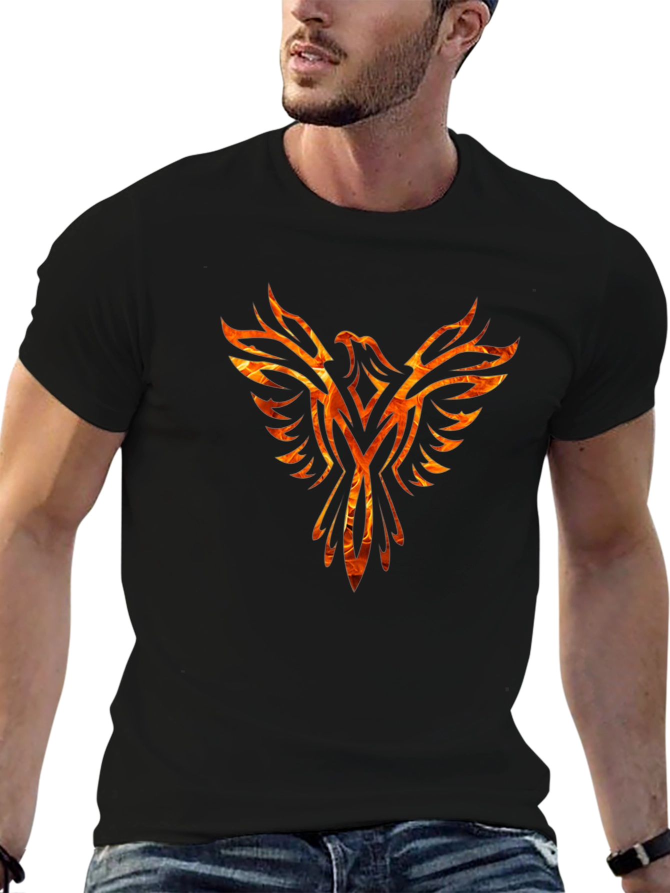 Black Fiery Phoenix Graphic Black T-Shirt view 6