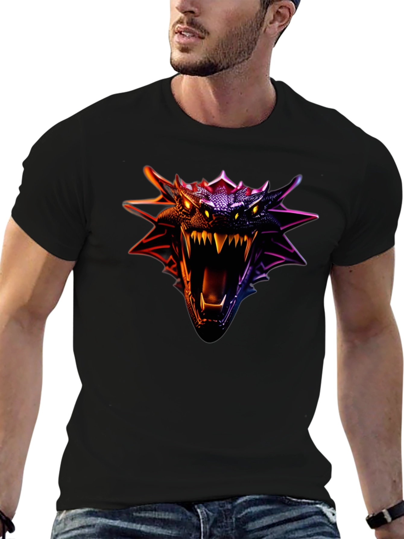 Black Dragon Head Graphic Tee - Fierce Design view 6
