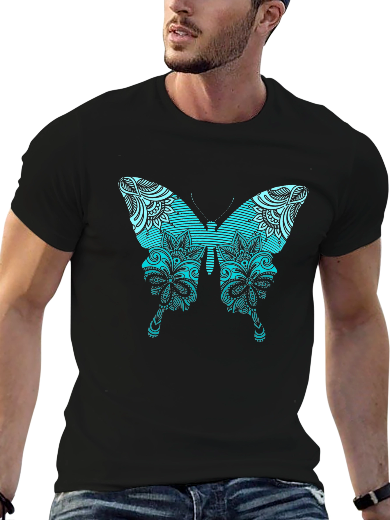 Black Butterfly Graphic Tee - Stylish Men's Black T-Shirt view 6