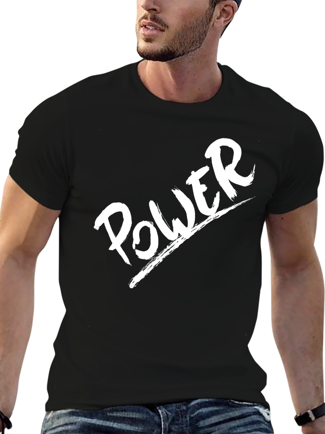 Black Power Graphic Tee - Bold Black Cotton T-Shirt view 6