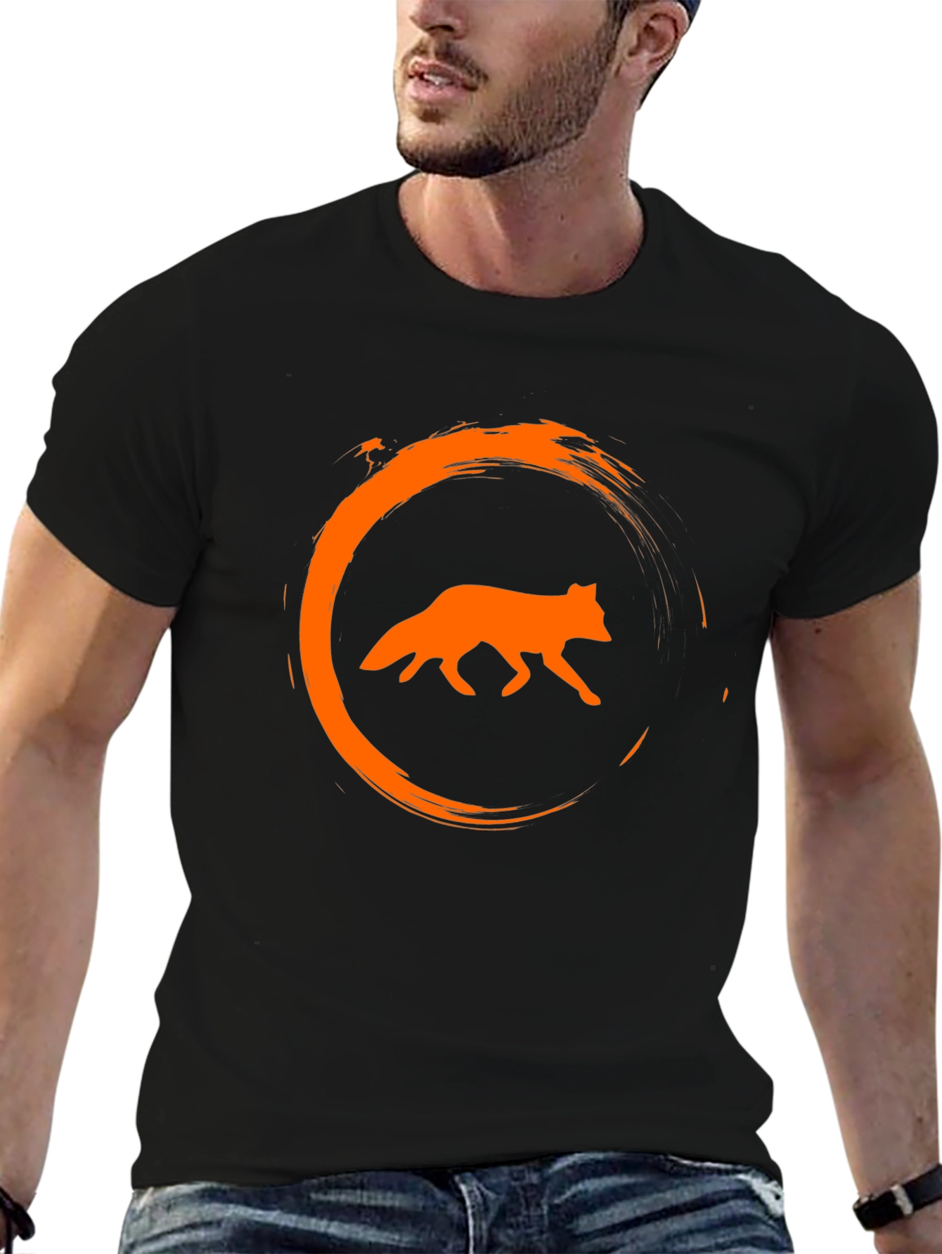 Black Fox Circle Graphic Black T-Shirt view 6