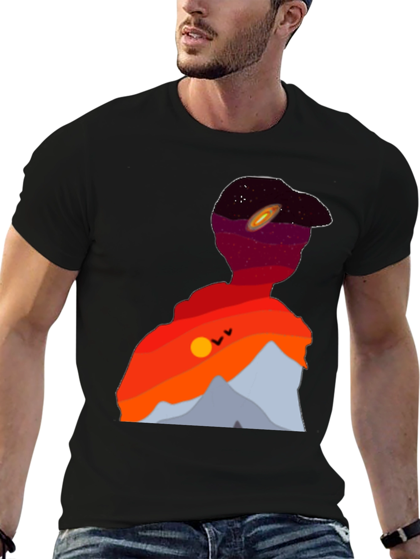 Black Cosmic Landscape Silhouette Graphic Tee - Black view 6