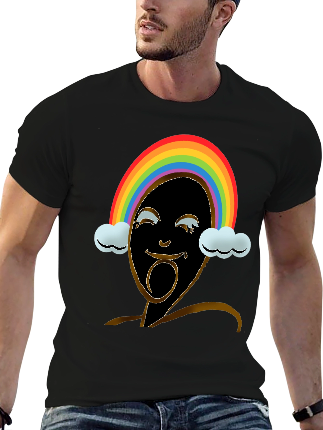 Black Rainbow Face Graphic Tee - Black view 6