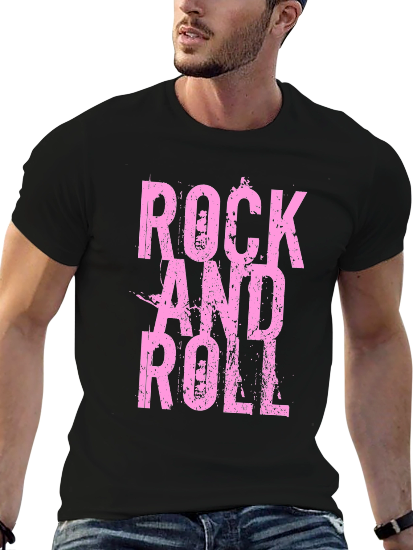 Black Rock and Roll Pink Print Black T-Shirt view 6