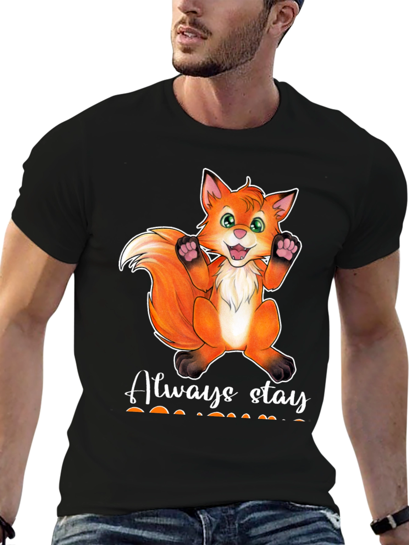 Black Cute Fox T-Shirt - Always Stay view 6