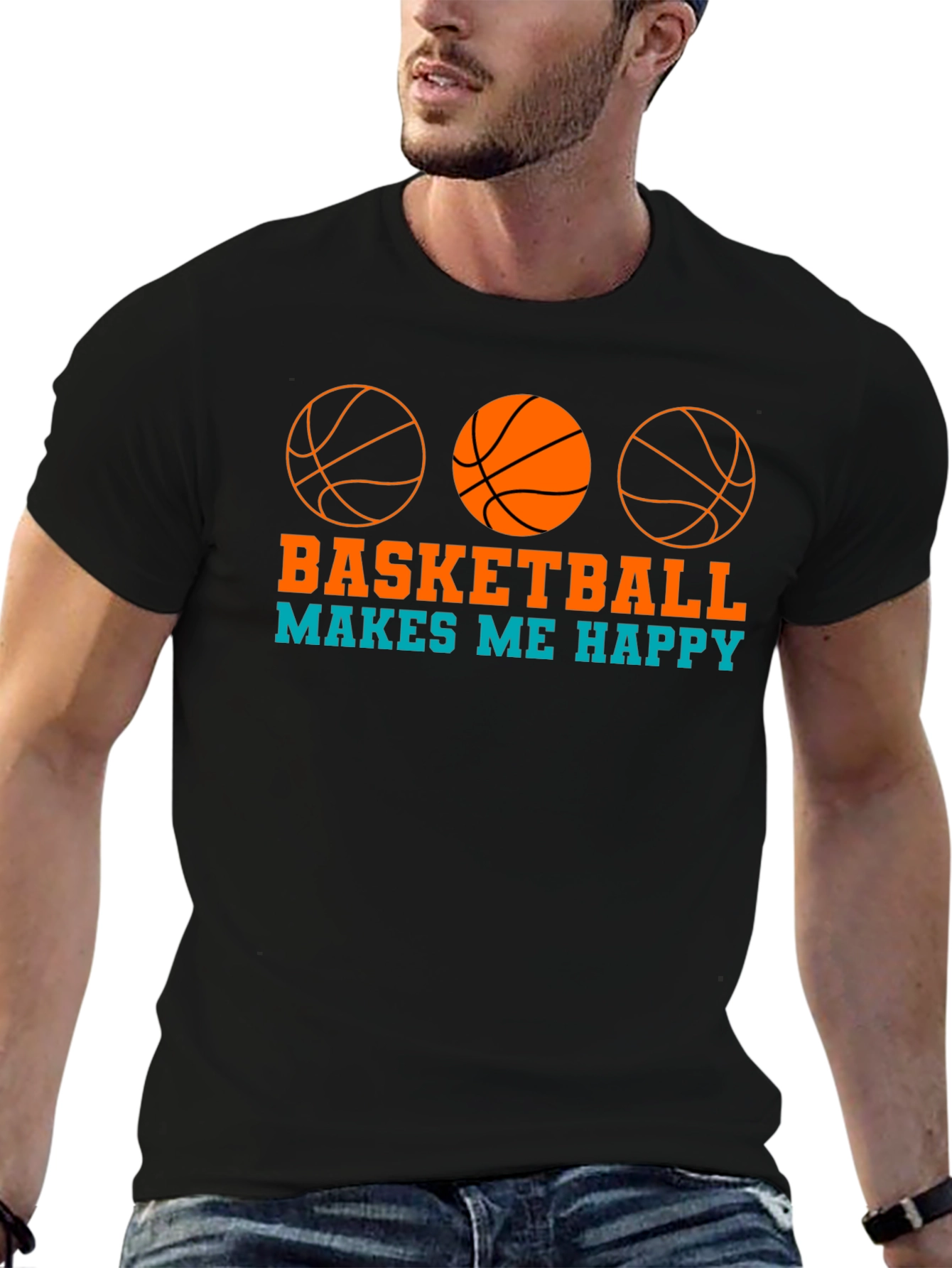 Black Basketball Makes Me Happy Graphic T-Shirt view 6