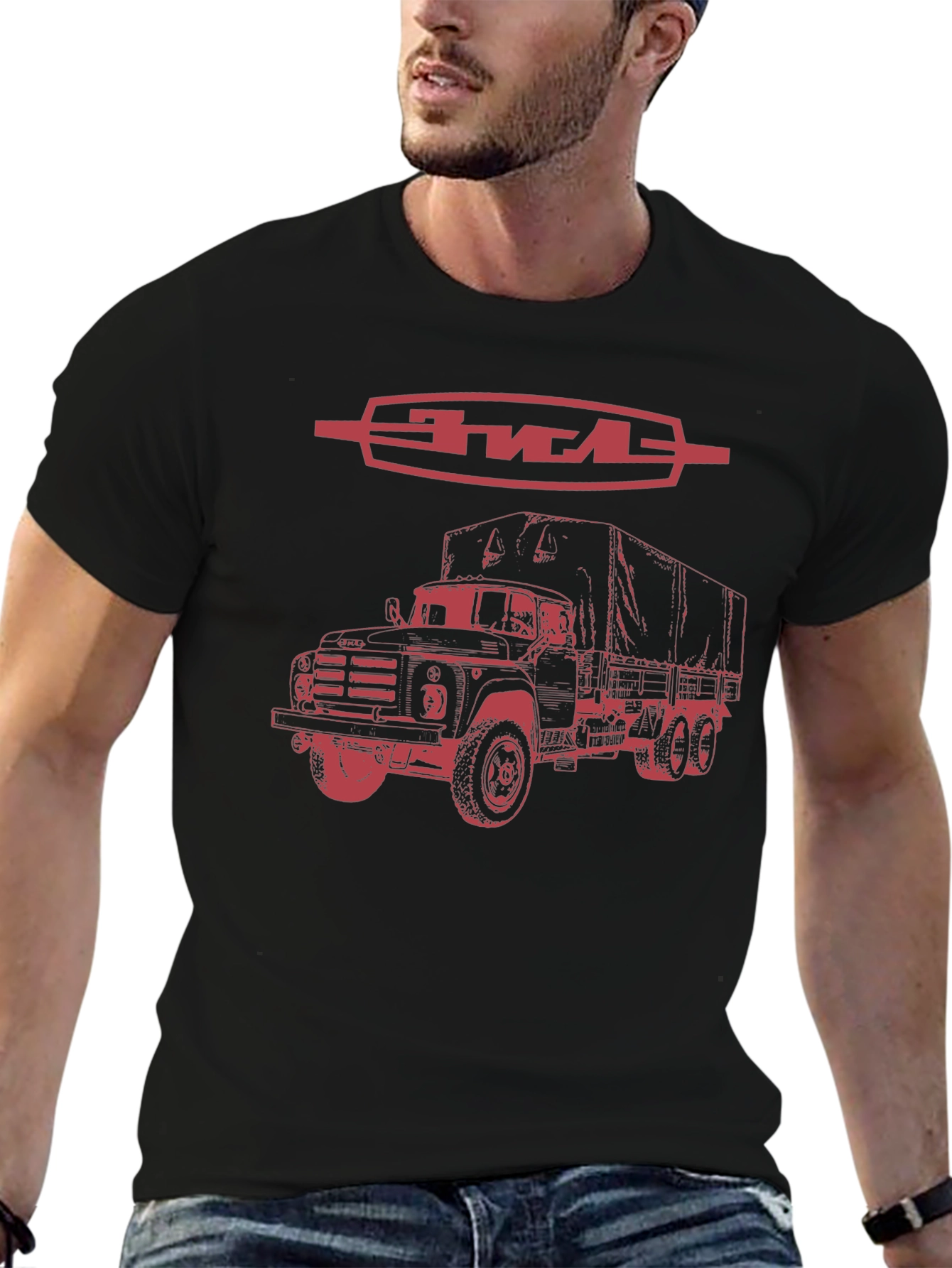 Black Retro ZIL Truck Graphic Tee - Classic Vehicle Design view 6