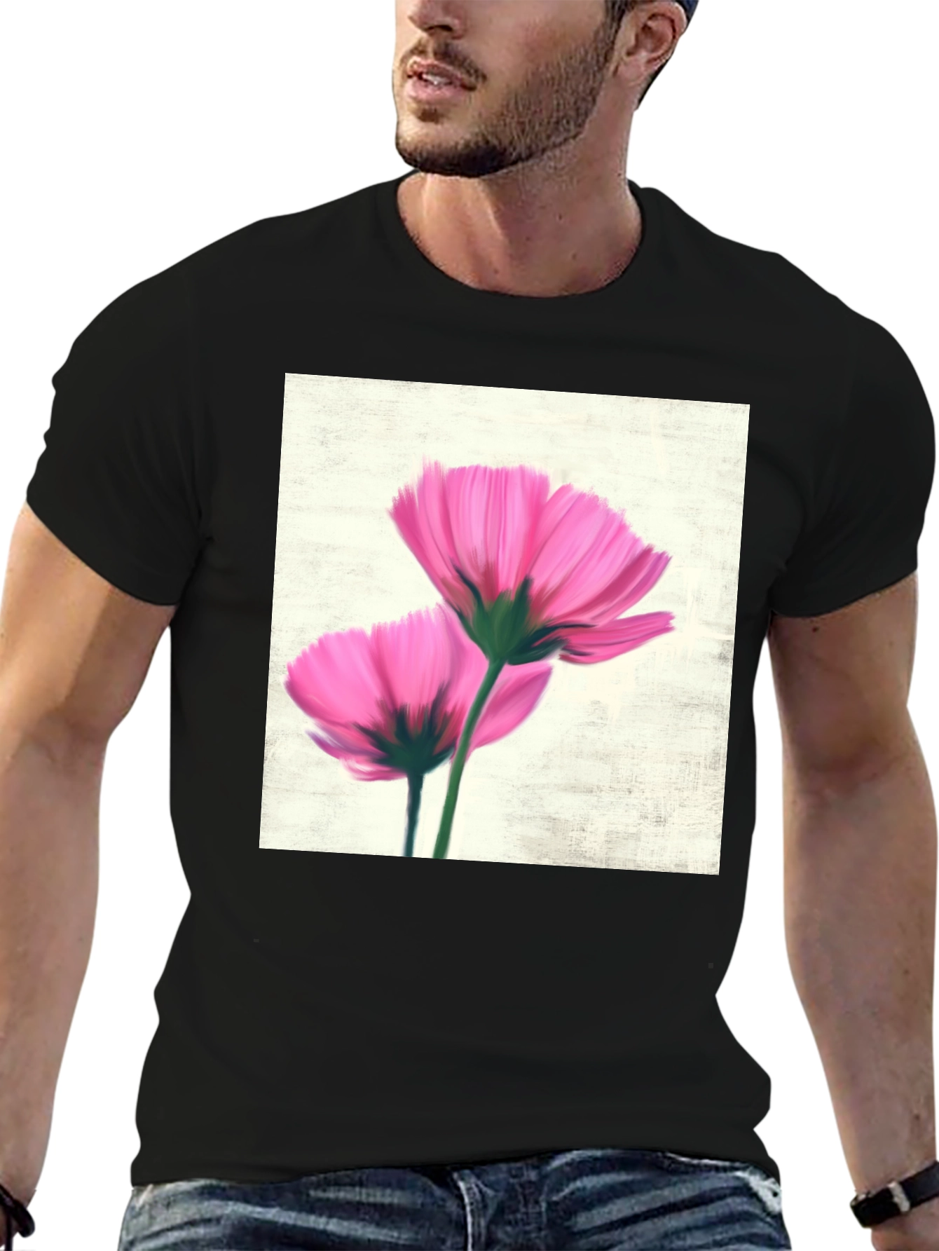 Black Floral Print Black T-Shirt view 6