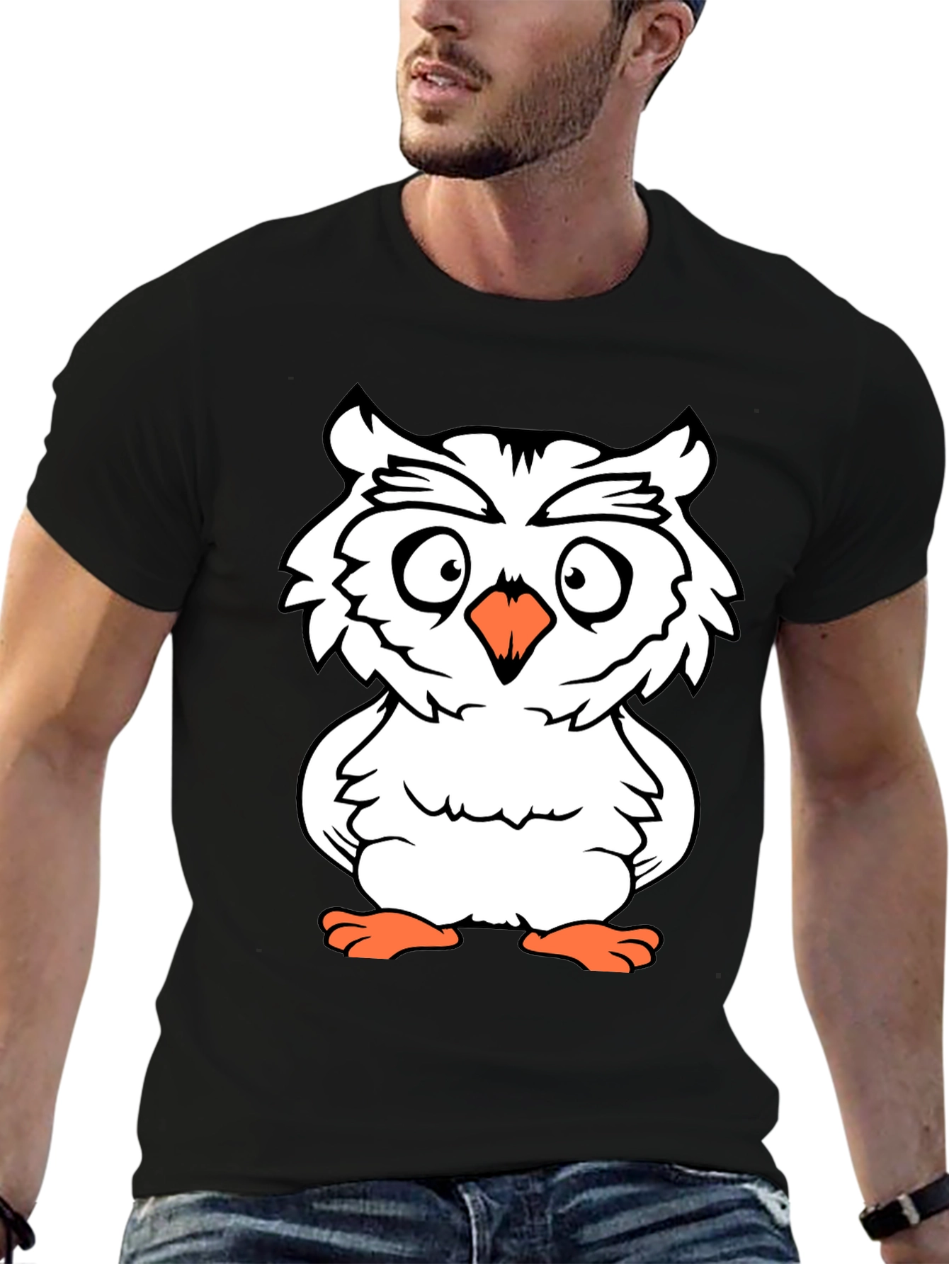 Black Owl Graphic Tee - Black Cotton T-Shirt view 6