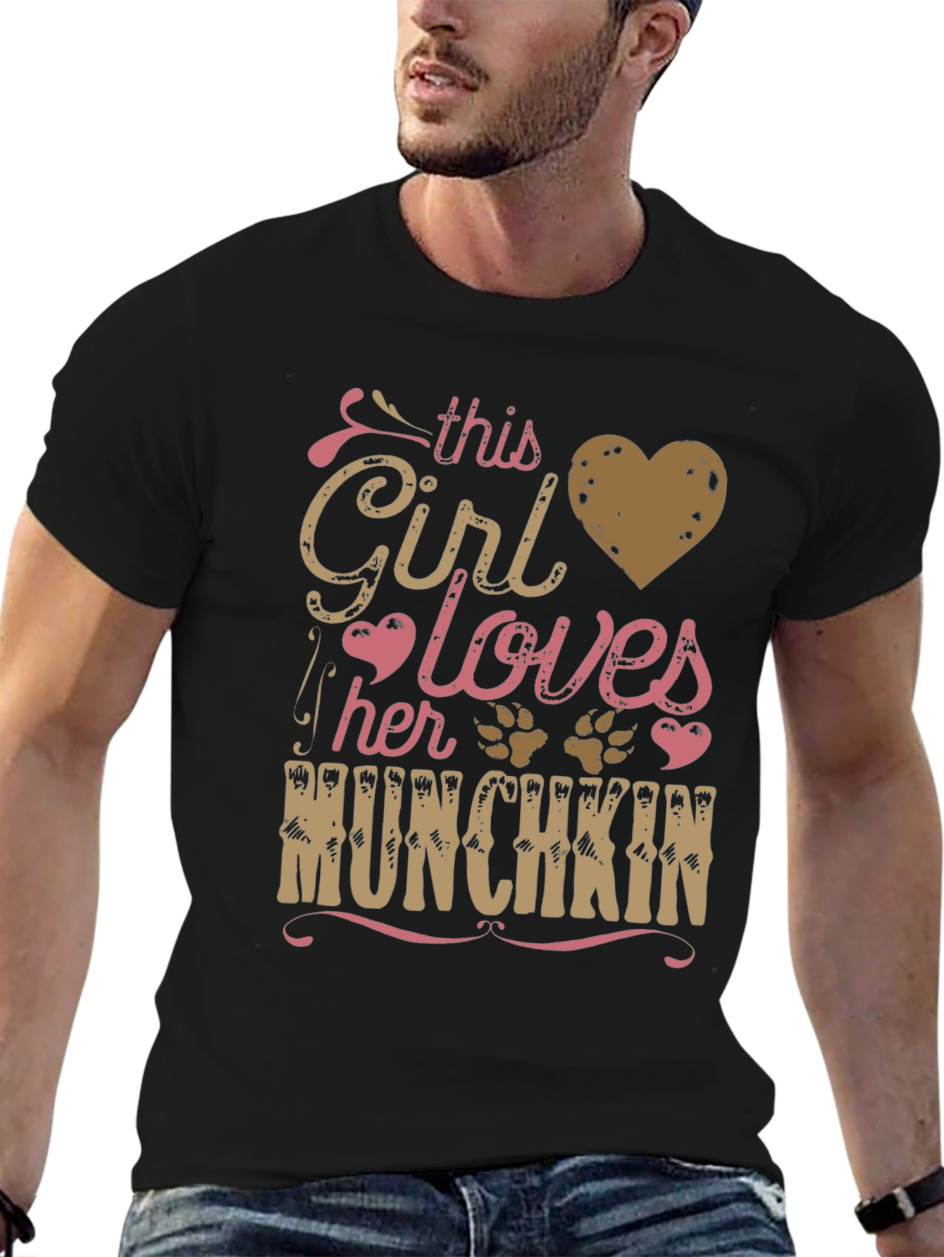 Black This Girl Loves Her Munchkin Pet Paw Print T-Shirt view 6