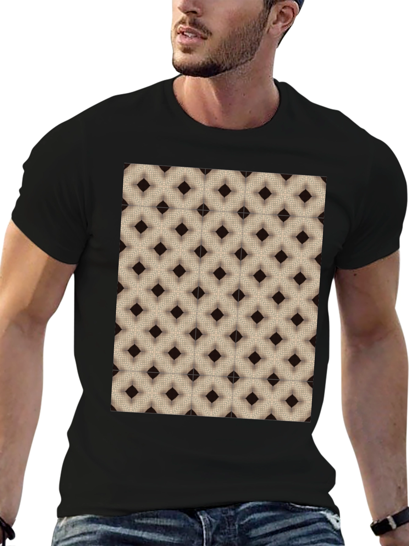 Black Geometric Pattern Black T-Shirt view 6